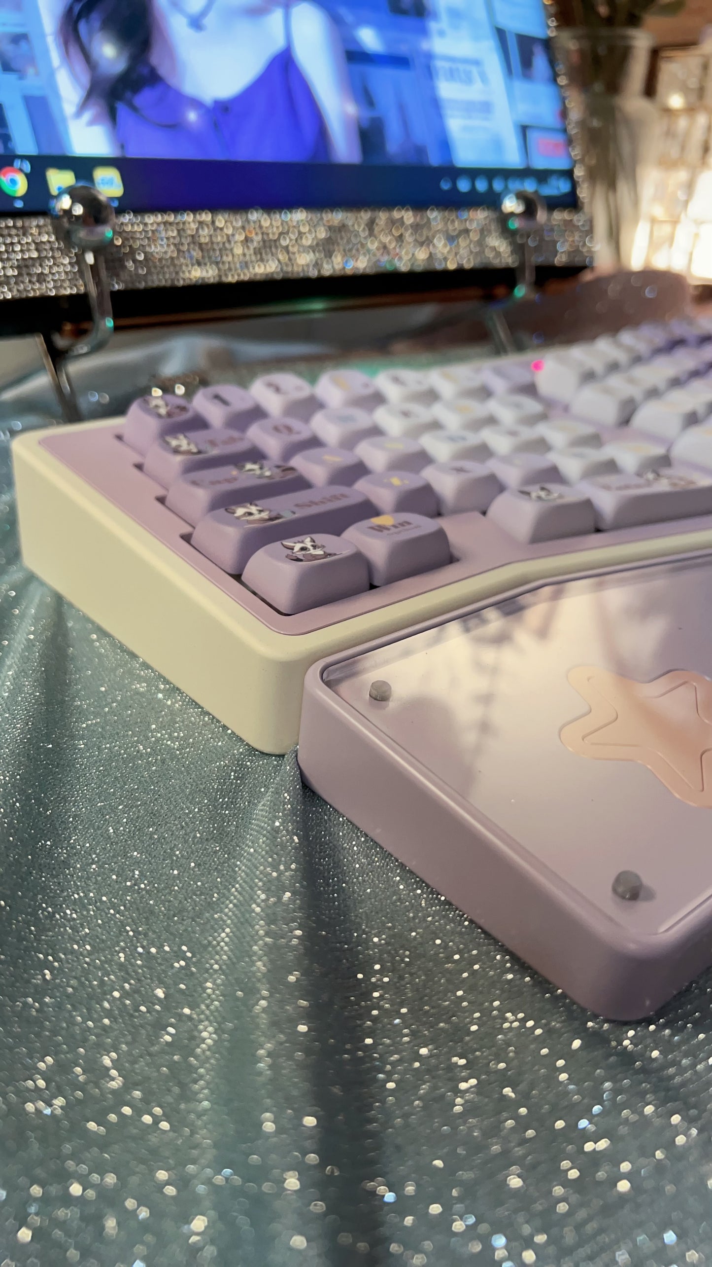 「Fully Assembled」Creamy Purple Gradient StarAlice Ergonomic Aluminum Customized Mechanical Keyboard