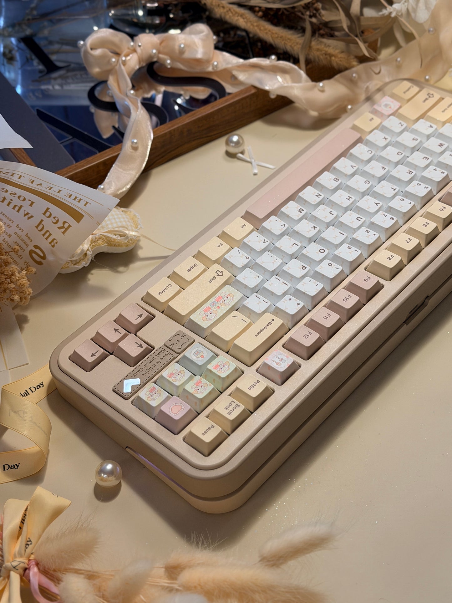 ONLY 1 Instock Cocomi80 Milk Tea Custom Mechanical Keyboard keyrialabs Keycaps Set