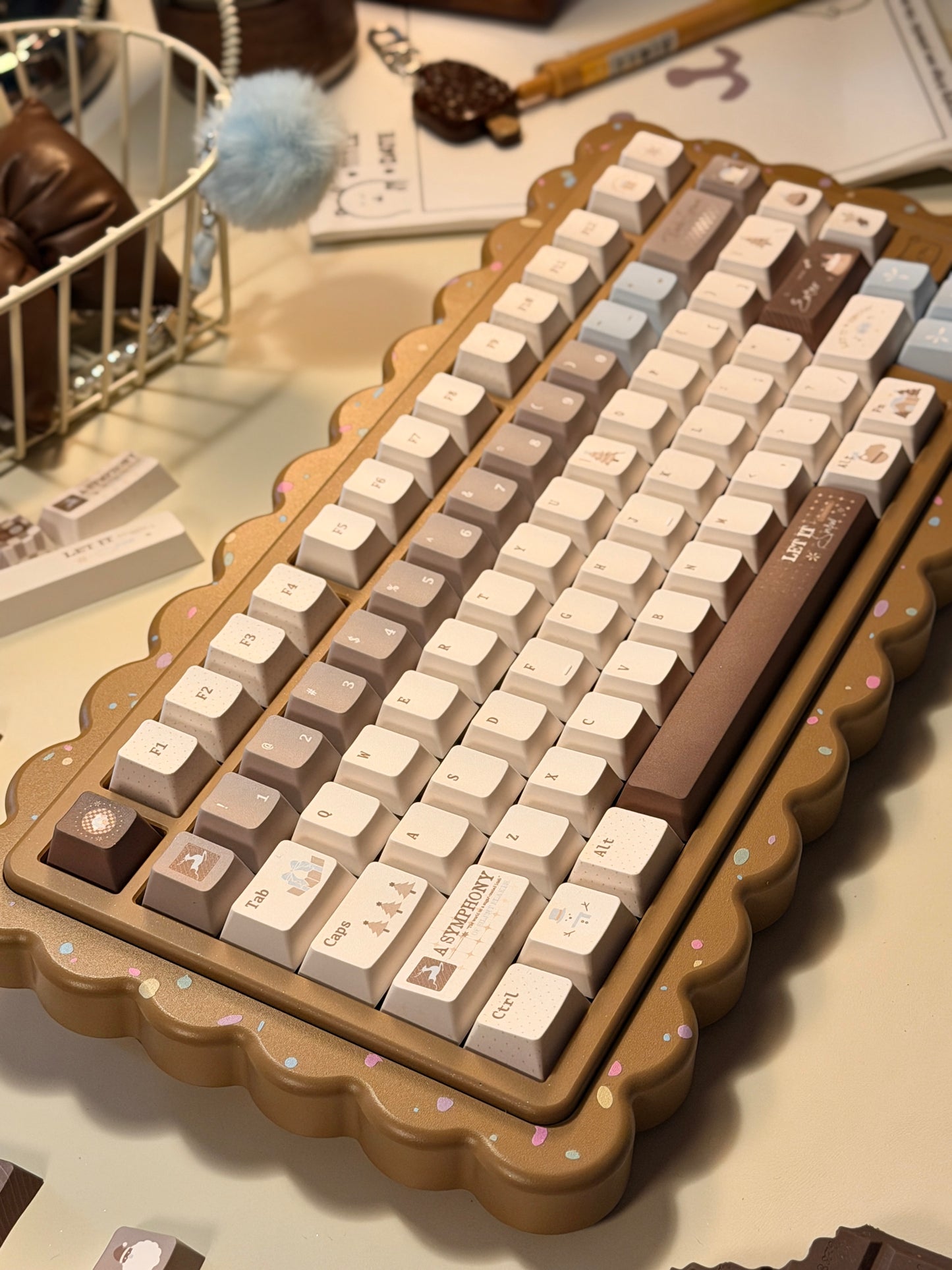 ONLY 1 Instock Prebuilt Aluminum Customized Mechanical Keyboard Cookies75 Brown Sugar Set