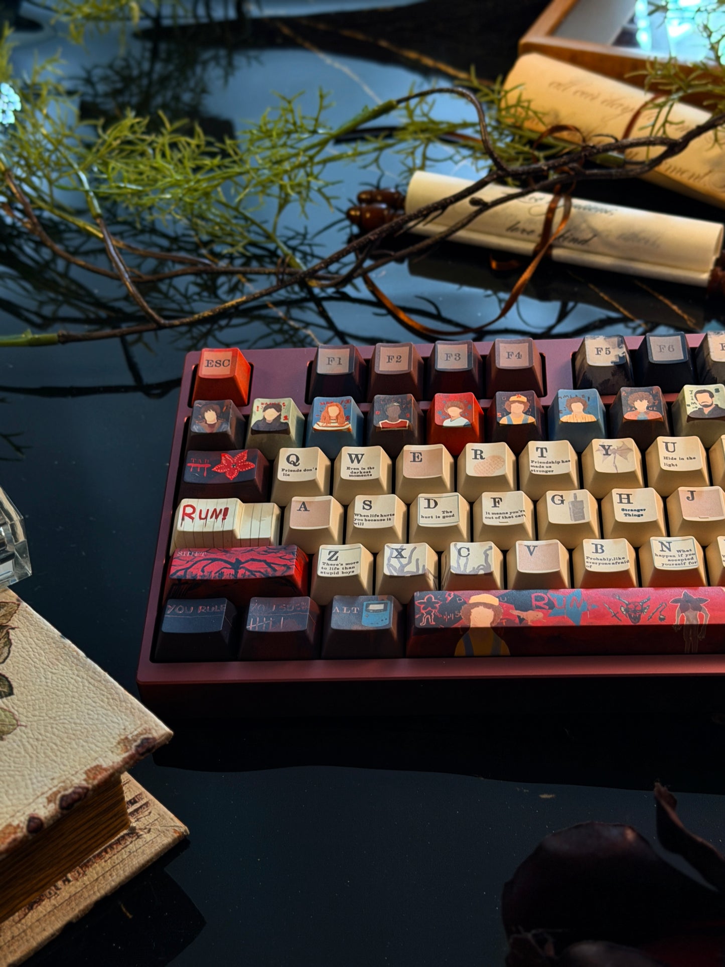 ONLY 1 Instock Prebuilt Neo98 Anodized Dusty Rose Mechanical Custom Keyboard + stranger things Keycaps