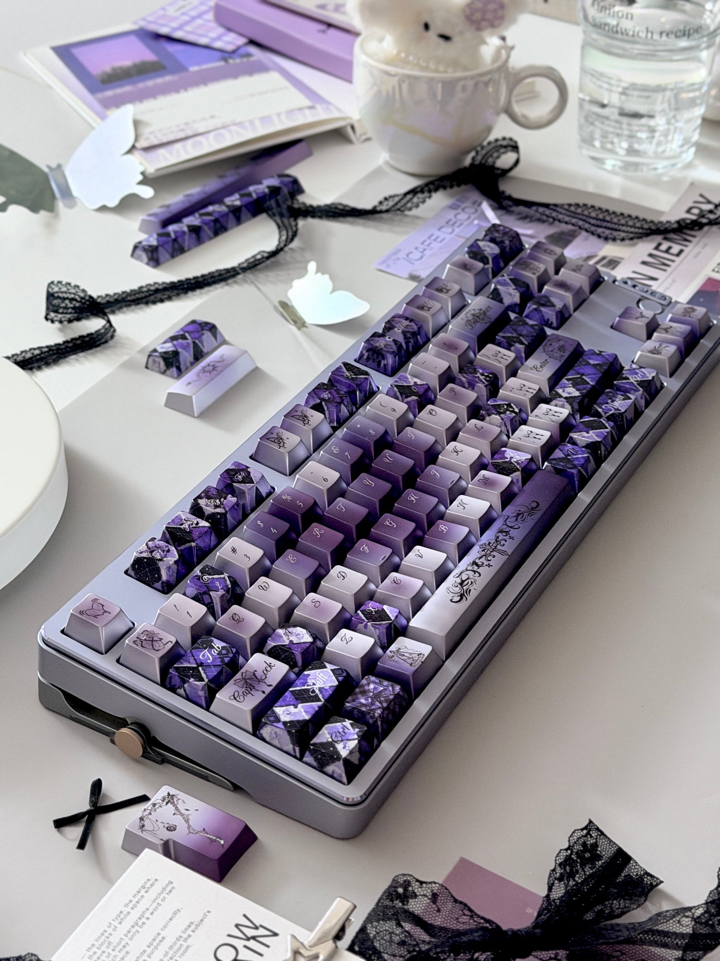 #0284 [Limited Edition] Crimson Haze Purple-Black Gloss Metallic Coated Keycaps（not medal）