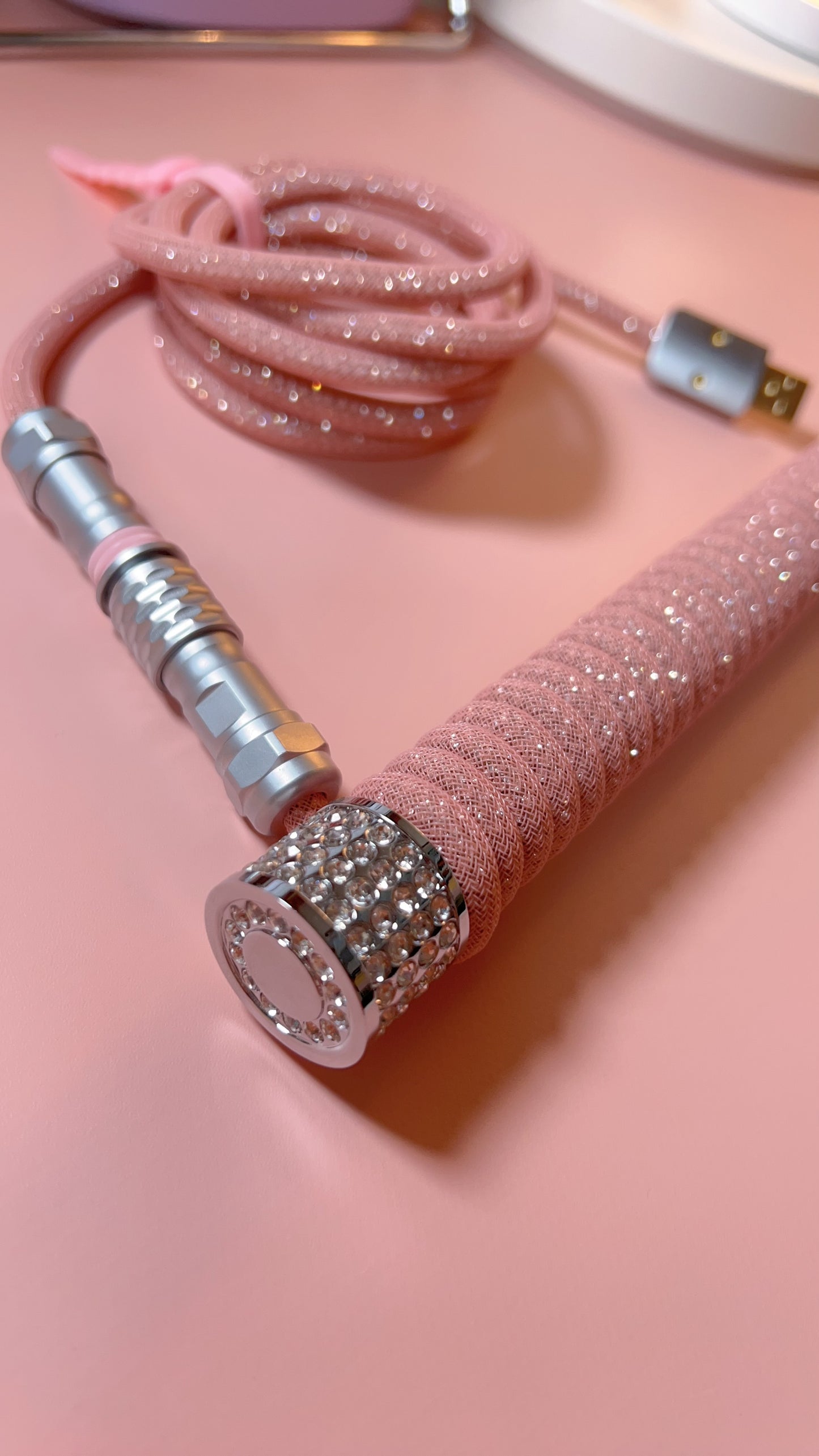 strawberryjam1986 diamond pink coiled mechanical keyboard cable set