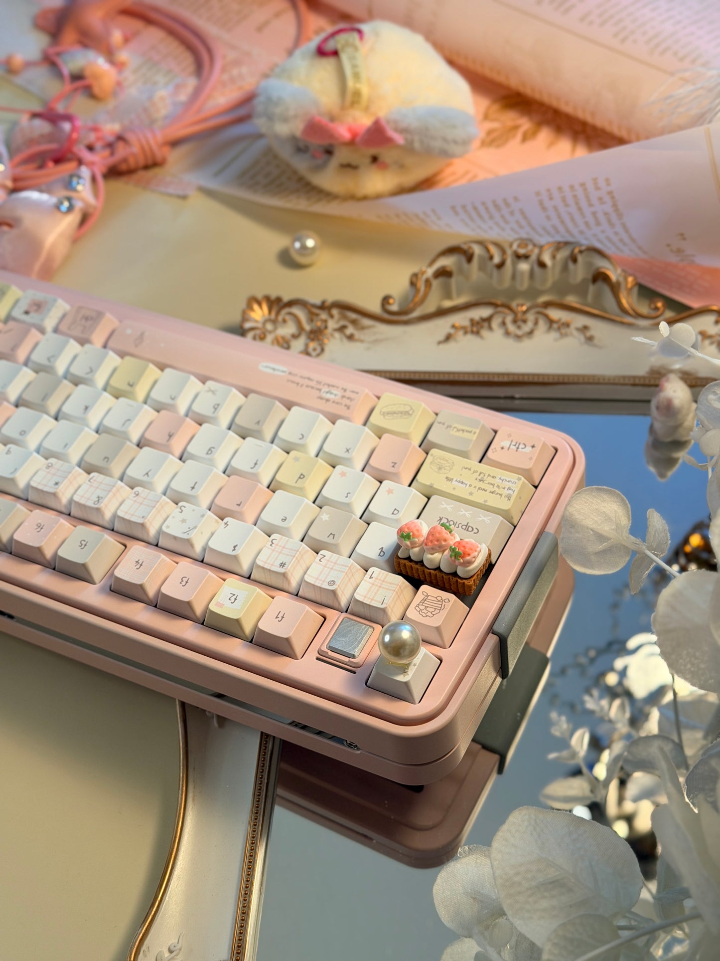 ONLY 1 Instock Prebuilt Aluminum Customized Mechanical Keyboard Bread75 Pale Pink Set