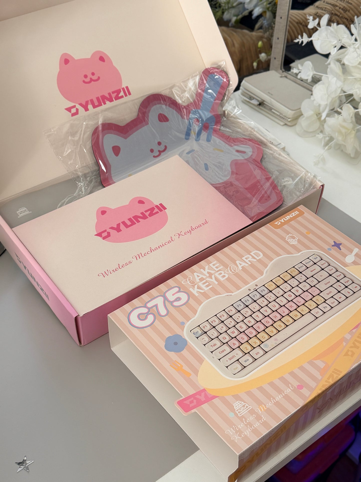 Unboxing Clearance ONLY 1 Instock YUNZII C75 Cake Meow Wireless Mechanical Keyboard ➕ XVX Lumicat MAO Keycap Set