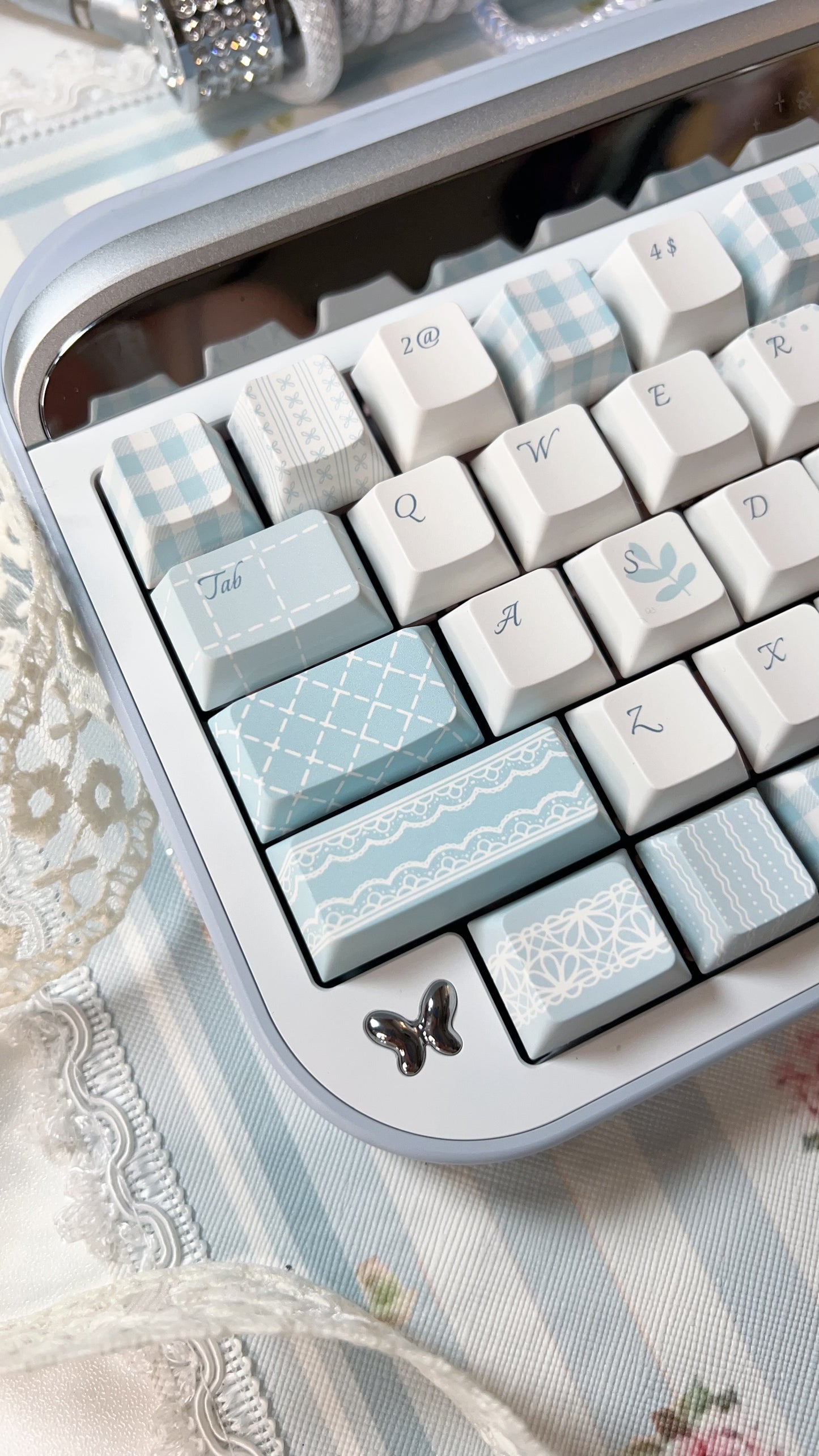 080 Pastel Blue Lace Love Poem Keycap Cherry Profile Design Mocoo