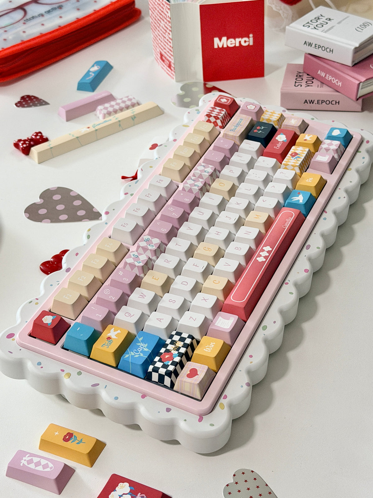 #0316 One Star Sweet Cake Party Keycaps – Pastel Pink Dessert Theme Cute Kawaii Mechanical Keyboard Keycap Set