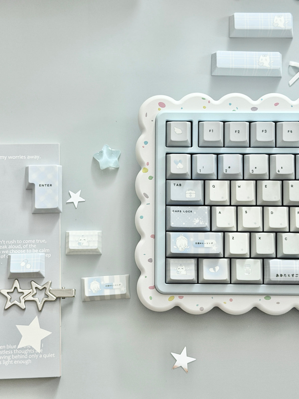 PREORDER Prebuilt Aluminum Custom Mechanical Keyboard Cookies75 Blue White Sugar Set