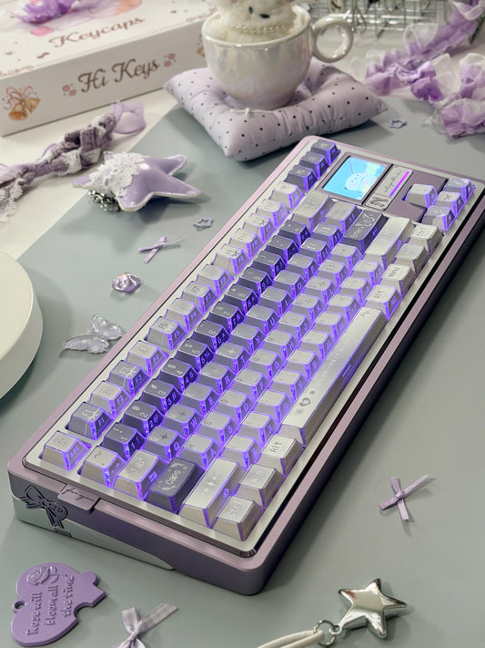 ONLY 1 Instock Prebuilt Aluminum Custom Mechanical Keyboard Gift80 Anordized Purple Lavender Butterfly Dream Keycaps
