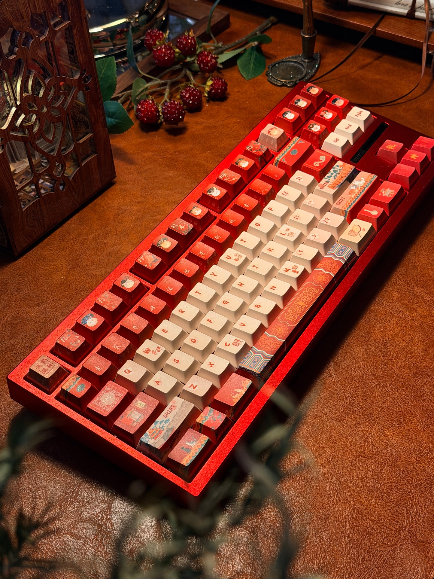 ONLY 1 Instock Prebuilt Aluminum Customized Mechanical Keyboard Y80 Anodized Red Creamy Thocky Set