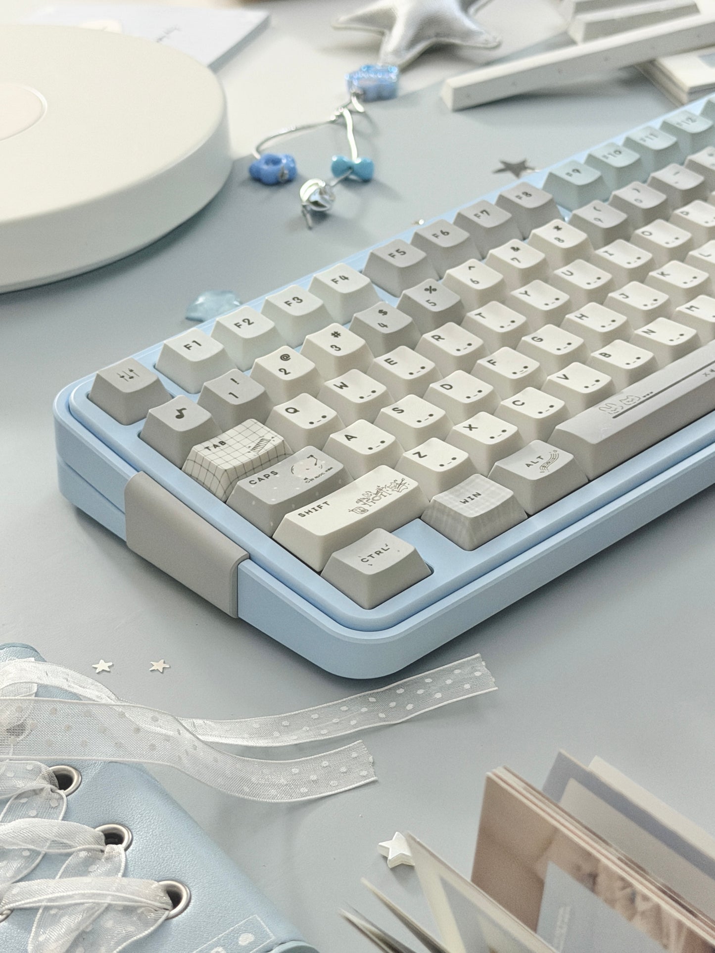 ONLY 1 Instock Prebuilt Aluminum Custom Mechanical Keyboard Bread80 Wireless Pale Blue Set