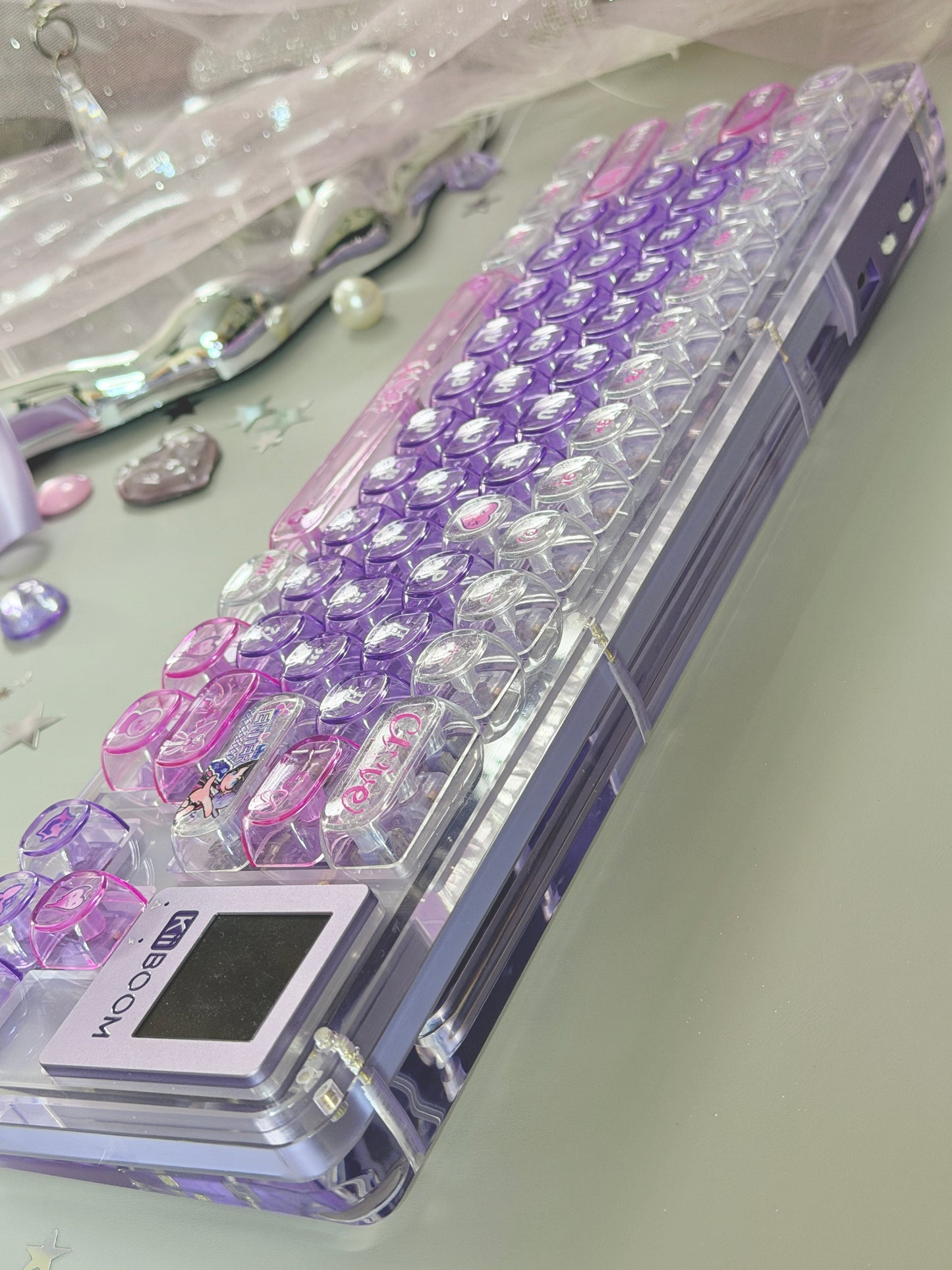 Unboxing Sample For Sale ONLY 1 Instock KiiBOOM Phantom 64 Crystal Acrylic Keyboard + custom Keycaps