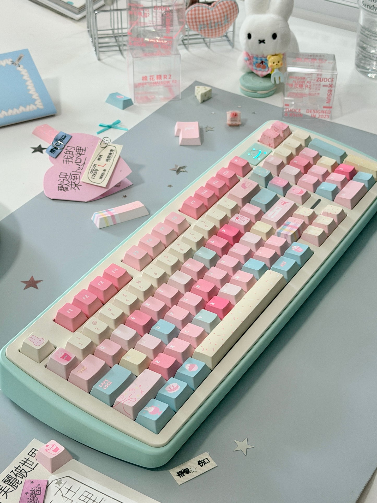 0300 Y2K Sugar Mountain Keycap Set | Pastel Pink, Blue & Cream Retro Keycaps Cherry Profile