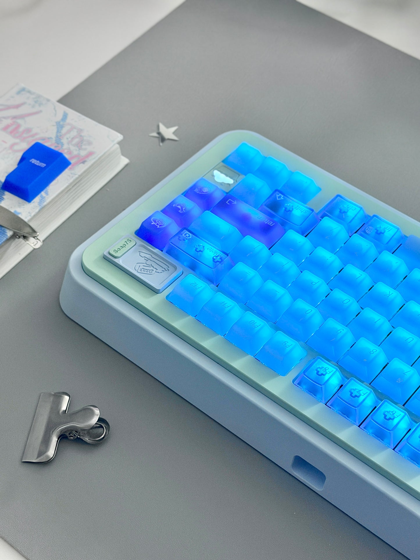 ONLY 1 Instock Prebuilt Aluminum Custom Mechanical Keyboard Blue Green Soap75 Wireless Set