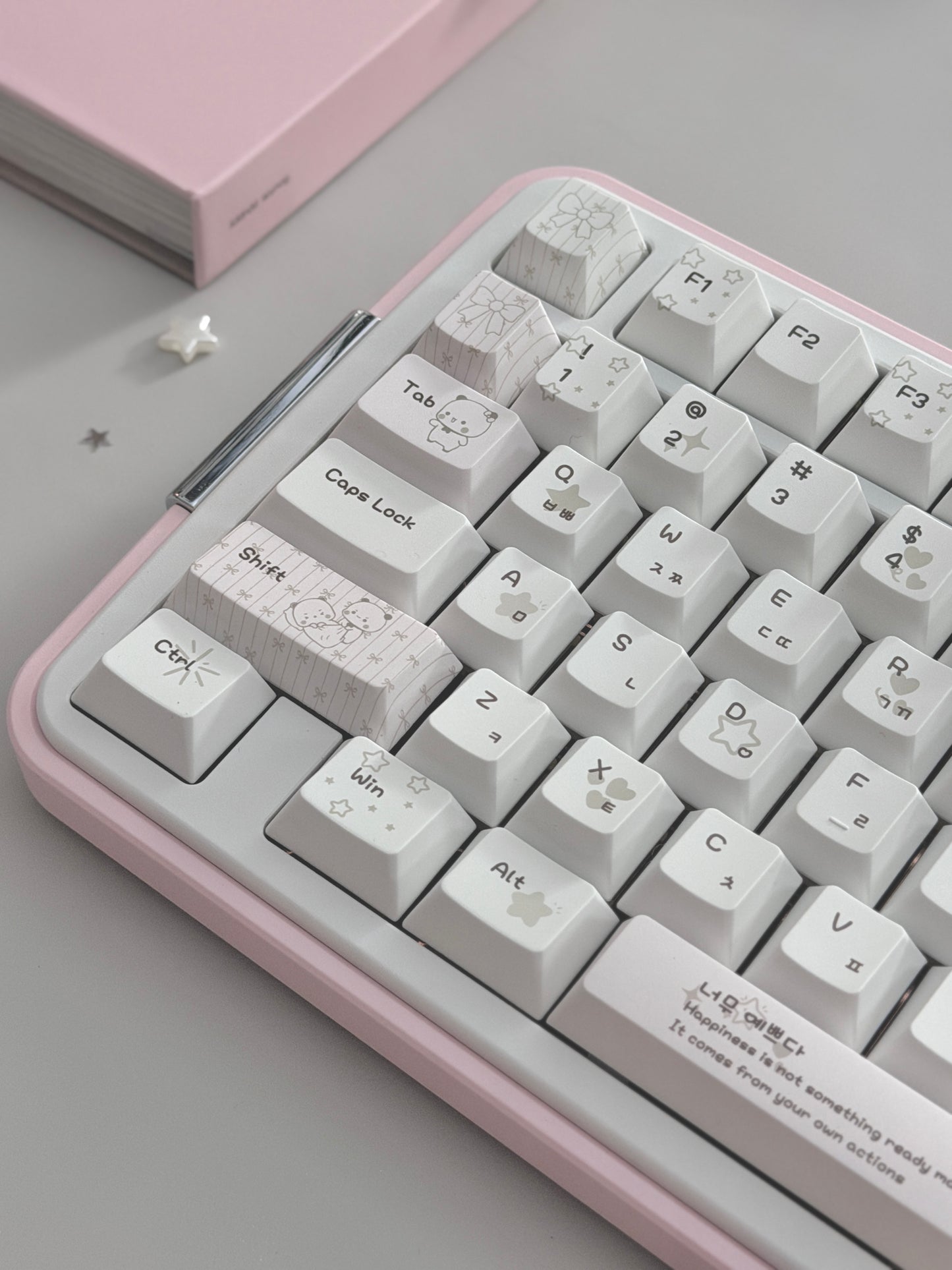 ONLY 1 Instock Prebuilt Aluminum Custom Mechanical Keyboard Bread80 Wireless Pale Pink & White Set