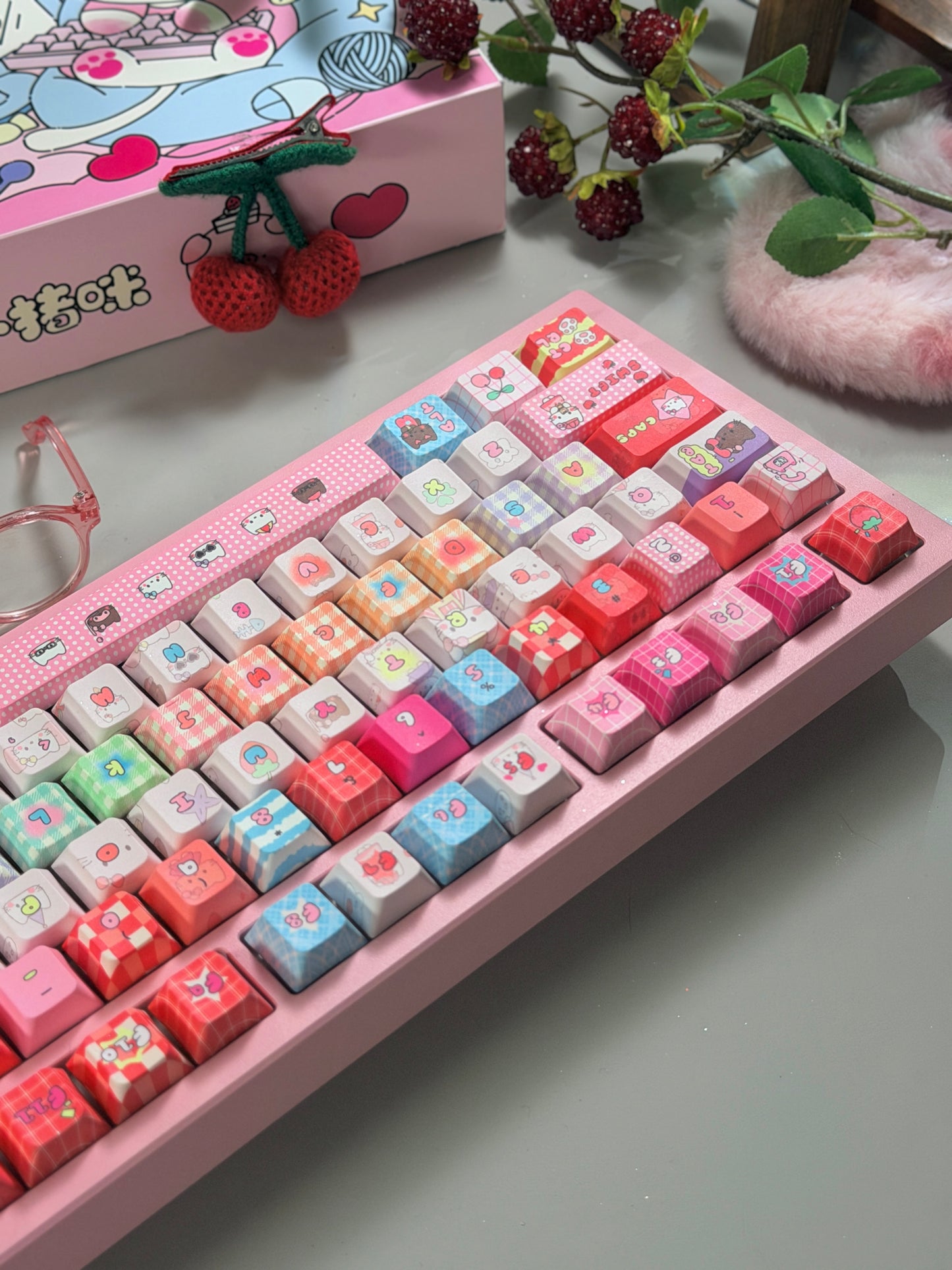 Unboxing Clearance ONLY 1 Instock Prebuilt Galaxy80 Pink Aluminum Customized Mechanical Keyboard + Kitty keycap Set