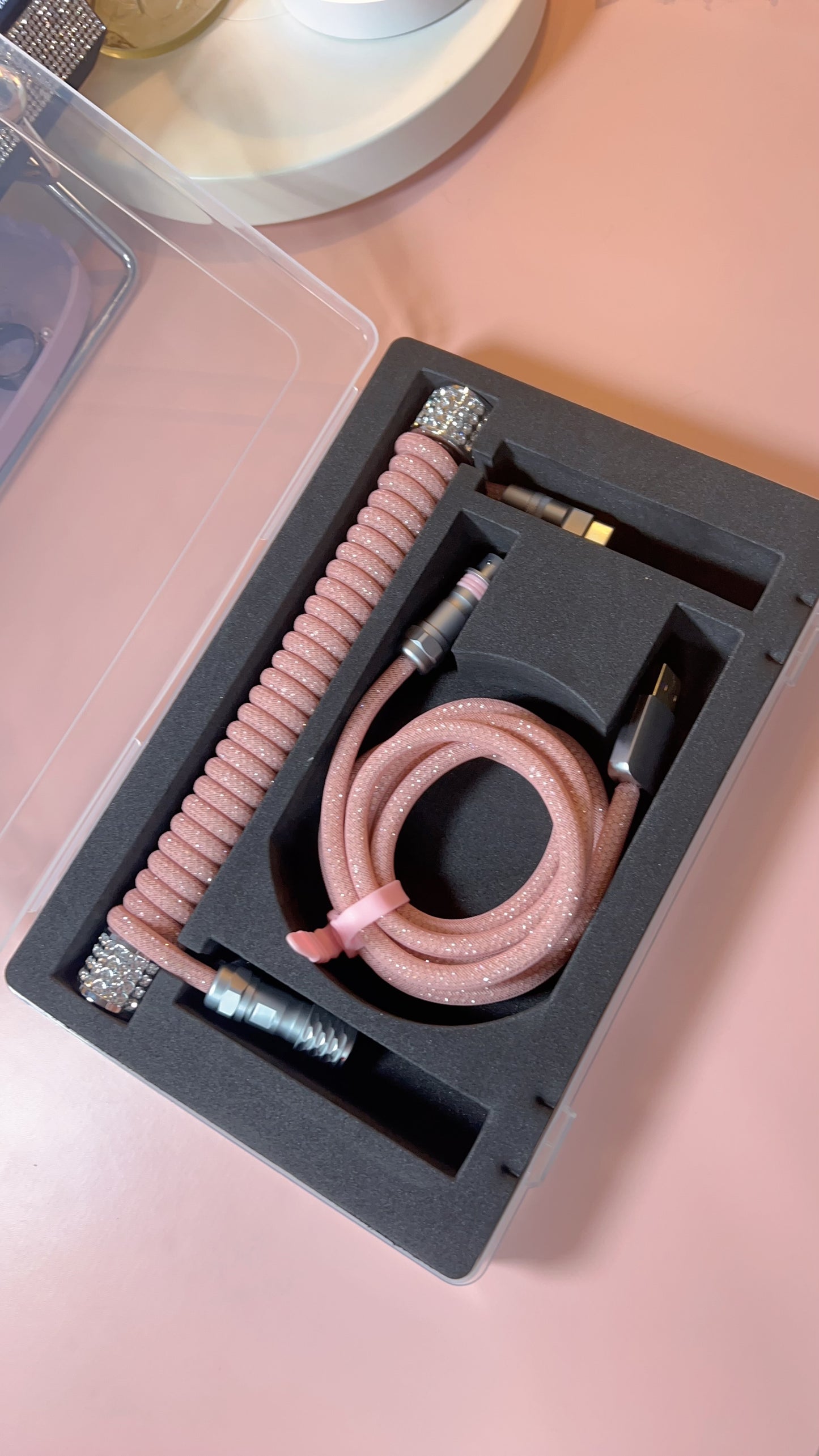 strawberryjam1986 diamond pink coiled mechanical keyboard cable set