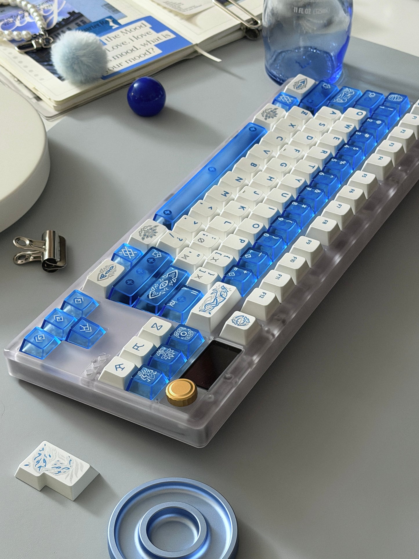 ONLY 1 Instock Prebuilt Custom Mechanical Keyboard ZOOM TKL DYNA Frosted Clear & XVX Eternity Keycaps & TTC Ice Silent Switch