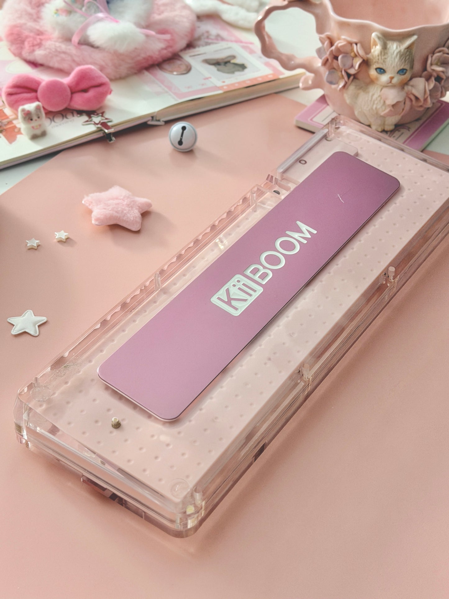Unboxing Clearance ONLY 1 KiiBOOM Phantom 68 Pink Crystal Gasket-Mounted Mechanical Keyboard & KiiBOOM Pink Meow Keycap Set