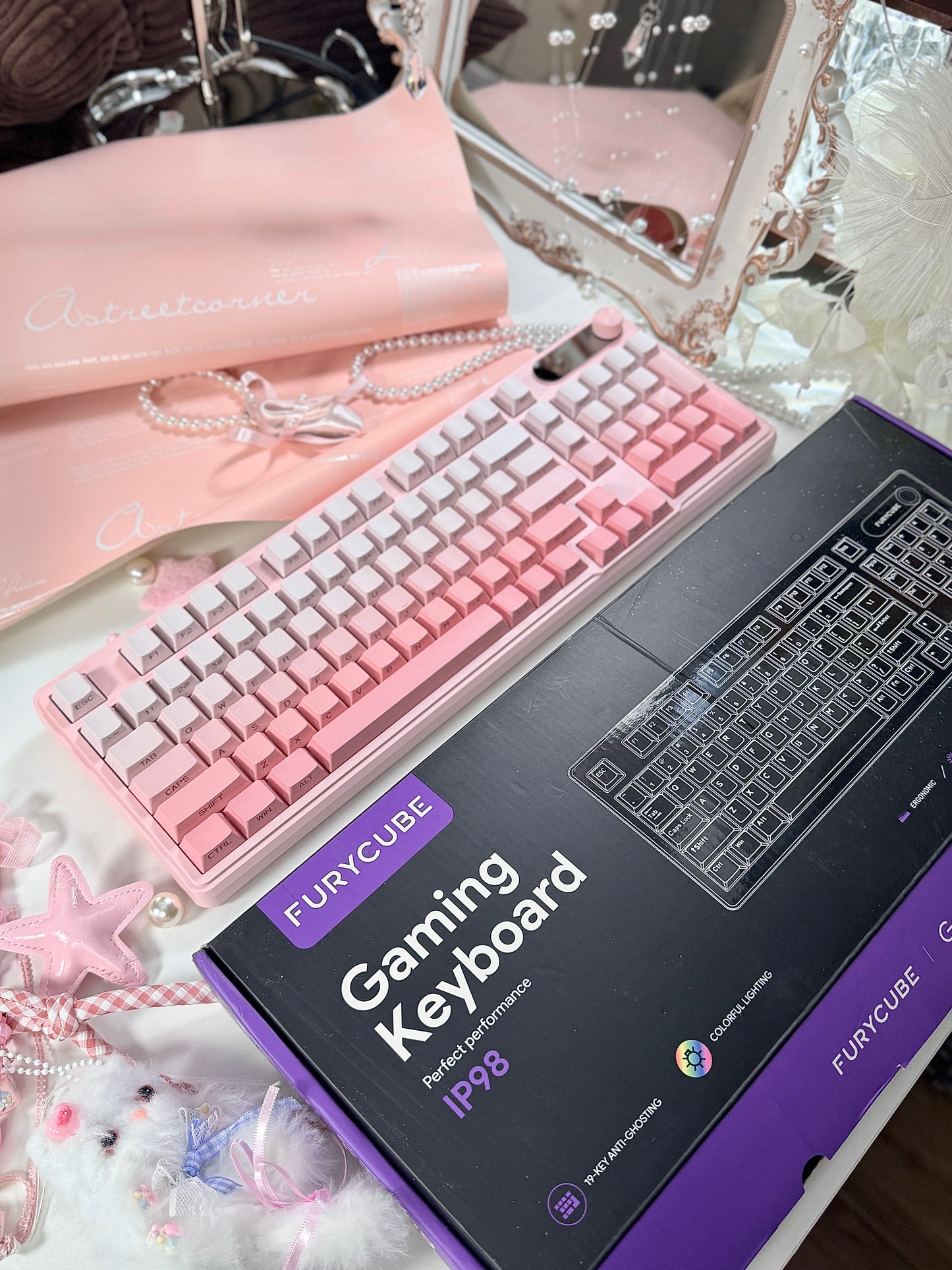 Unboxing For SALEs IP98 Wireless Gaming Keyboard - Wireless Keyboard with RGB Backlighting, IPX8 Water Resistance, and Side Printed PBT Translucent Keycaps, Suitable for Gaming or Work (Pink White)