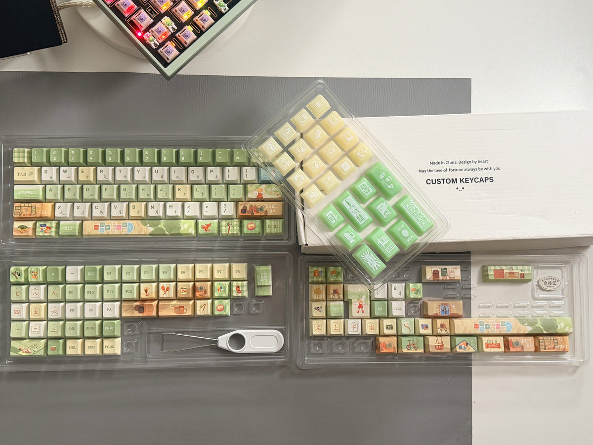 #0312 Time Machine Forest Garden Botanical Keycap Set – MoCoo Cute Green Custom Mechanical Keyboard Keycaps