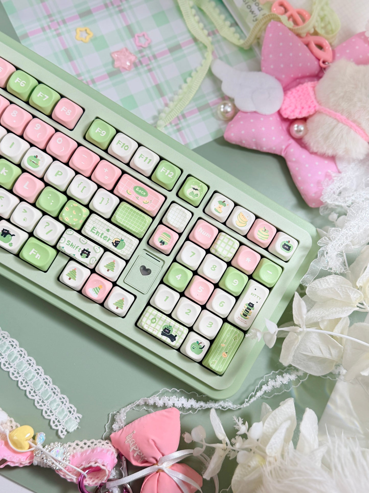 ONLY 1 Instock Prebuilt Aluminum Customized Mechanical Keyboard Rich98 Green Pink Set