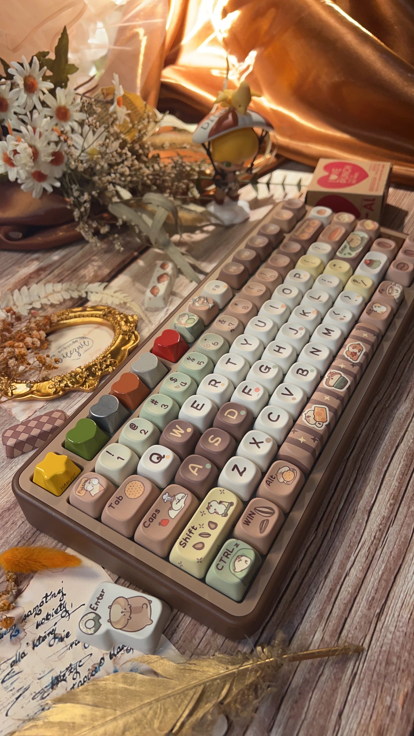 083 Humsters' Afternoon Tea Time Coffee Green Color Cute Keycaps MOA profile 130 keys