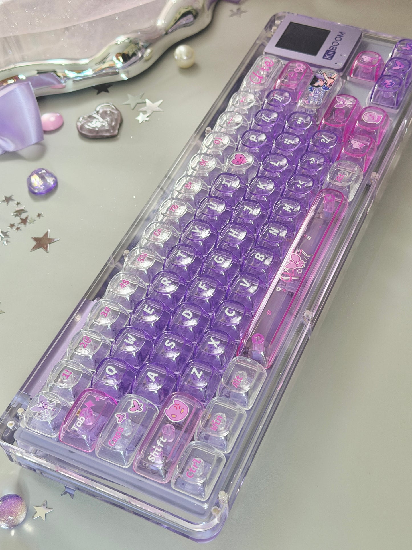Unboxing Sample For Sale ONLY 1 Instock KiiBOOM Phantom 64 Crystal Acrylic Keyboard + custom Keycaps