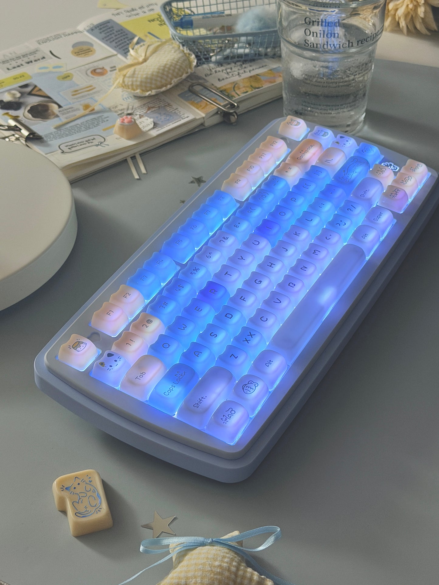 ONLY 1 Instock Prebuilt Aluminum Custom Mechanical Keyboard Yummy75 Blue Set