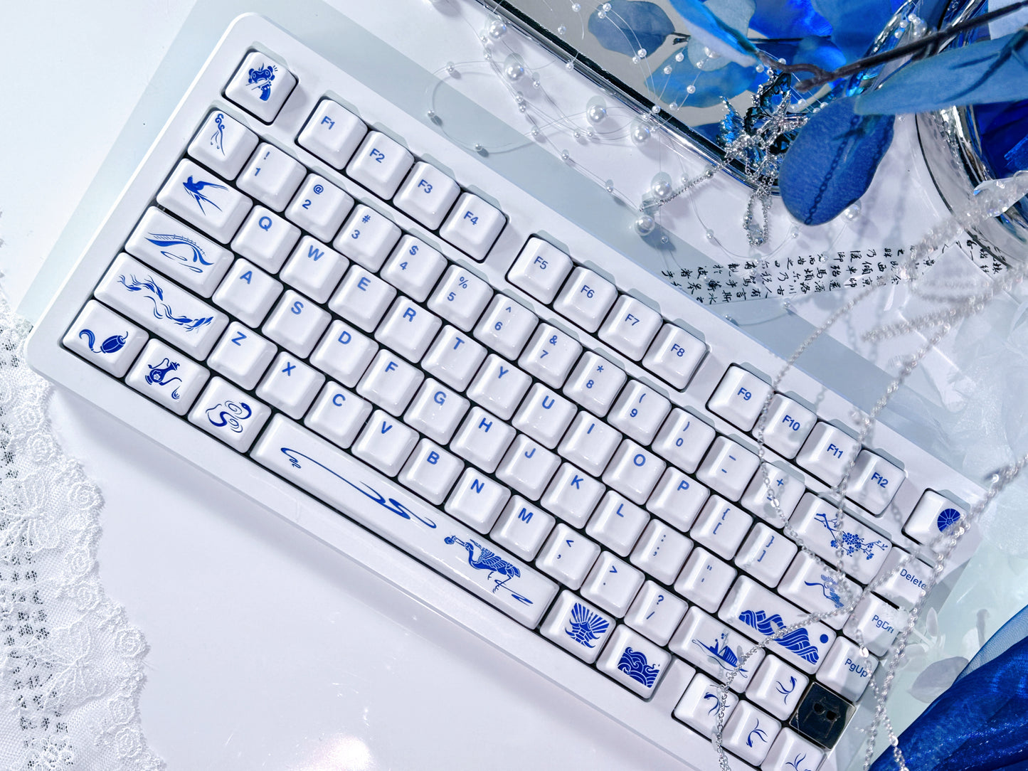 ONLY 1 Instock Prebuilt Aluminum Customized Mechanical Keyboard Buff75 Cold White With Cerakey Year of the snake ceramic Keycaps
