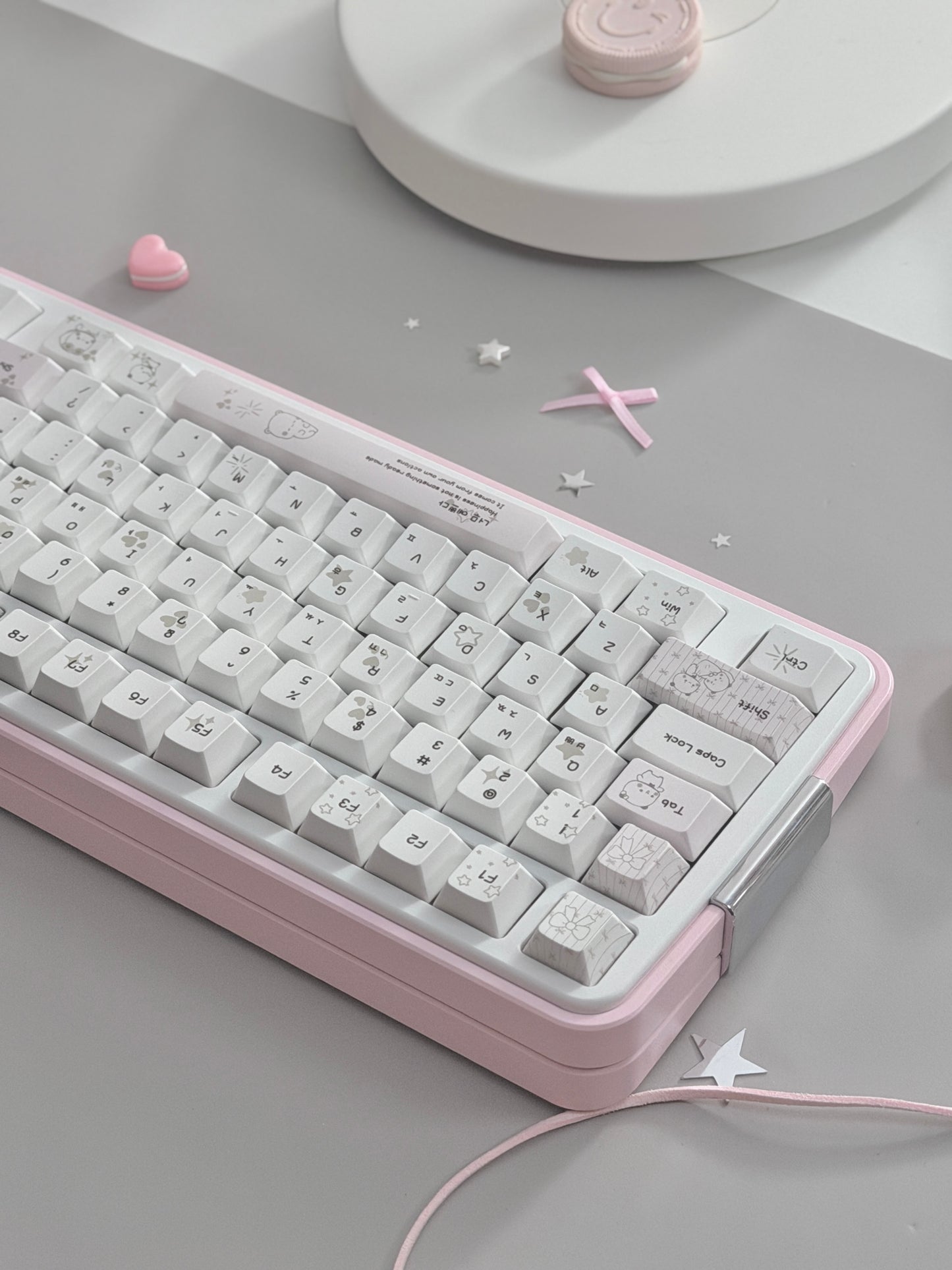 ONLY 1 Instock Prebuilt Aluminum Custom Mechanical Keyboard Bread80 Wireless Pale Pink & White Set