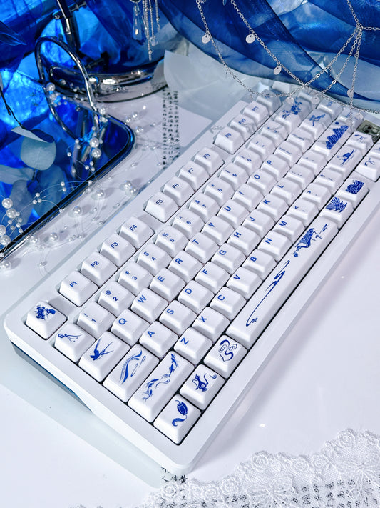 ONLY 1 Instock Prebuilt Aluminum Customized Mechanical Keyboard Buff75 Cold White With Cerakey Year of the snake ceramic Keycaps
