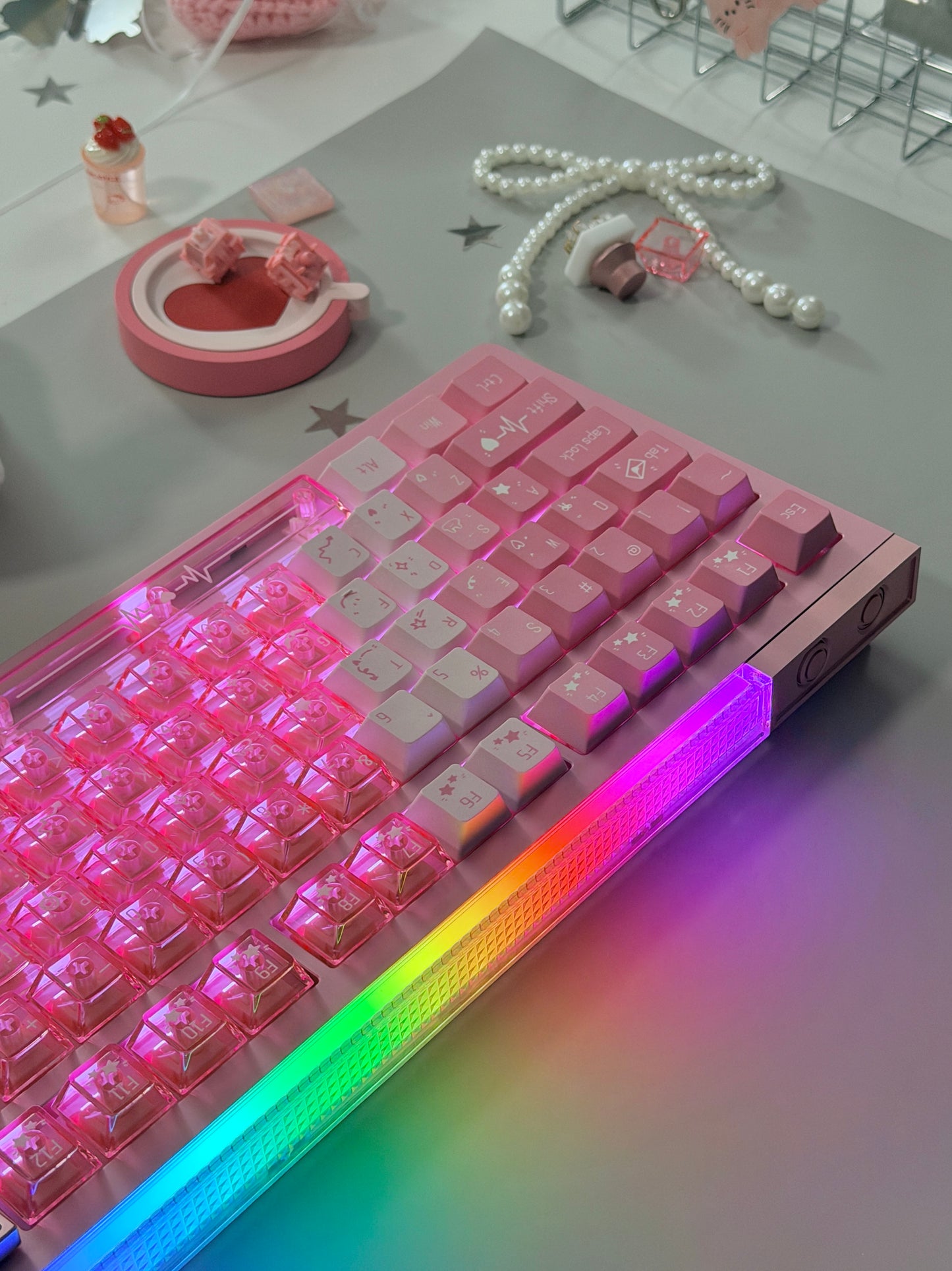ONLY 1 Unboxing Clearance Anodized Pink GLOW75 DIY Kit &DuoChrome Keycaps & Silent Linear Switches