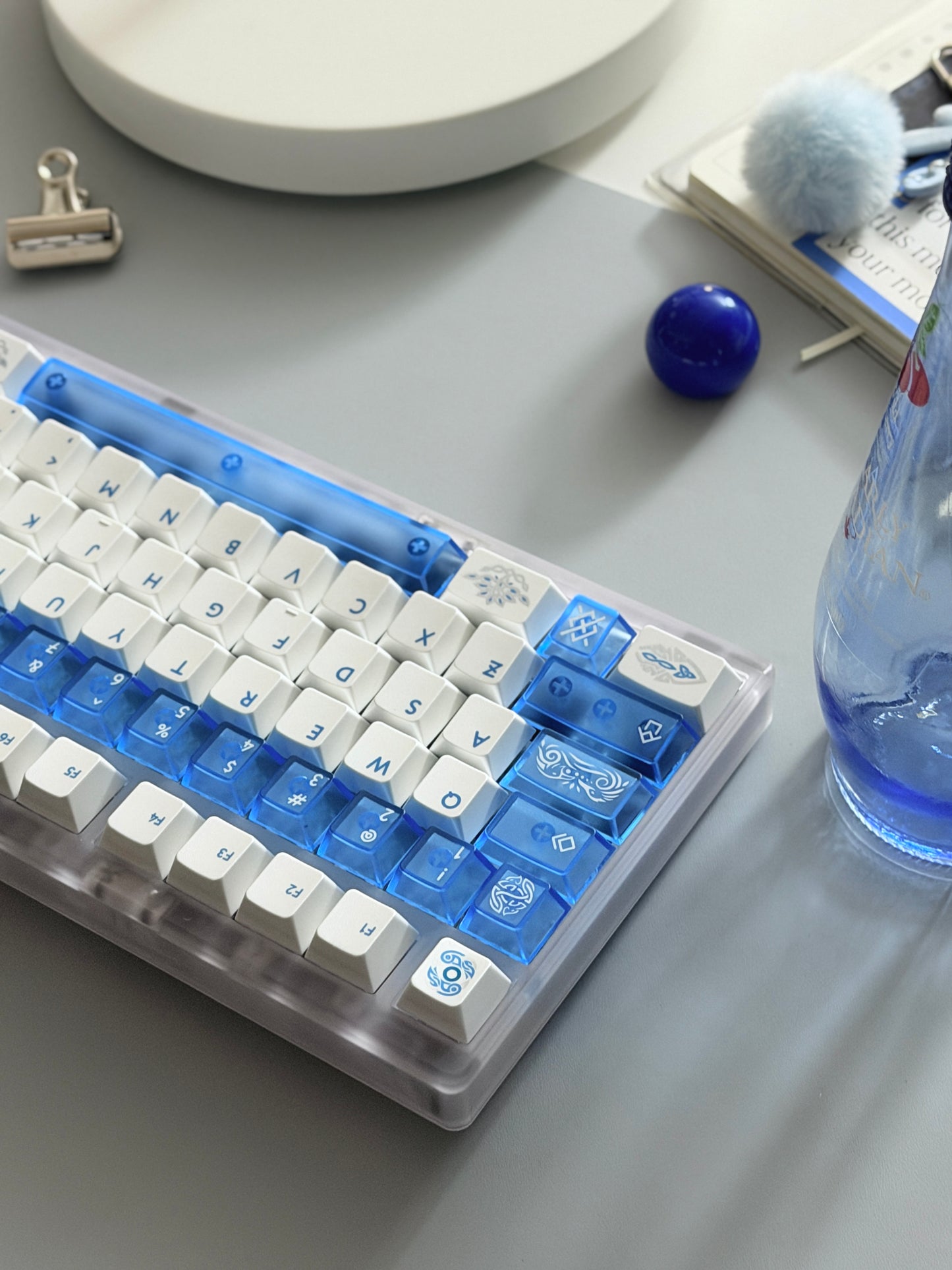 ONLY 1 Instock Prebuilt Custom Mechanical Keyboard ZOOM TKL DYNA Frosted Clear & XVX Eternity Keycaps & TTC Ice Silent Switch
