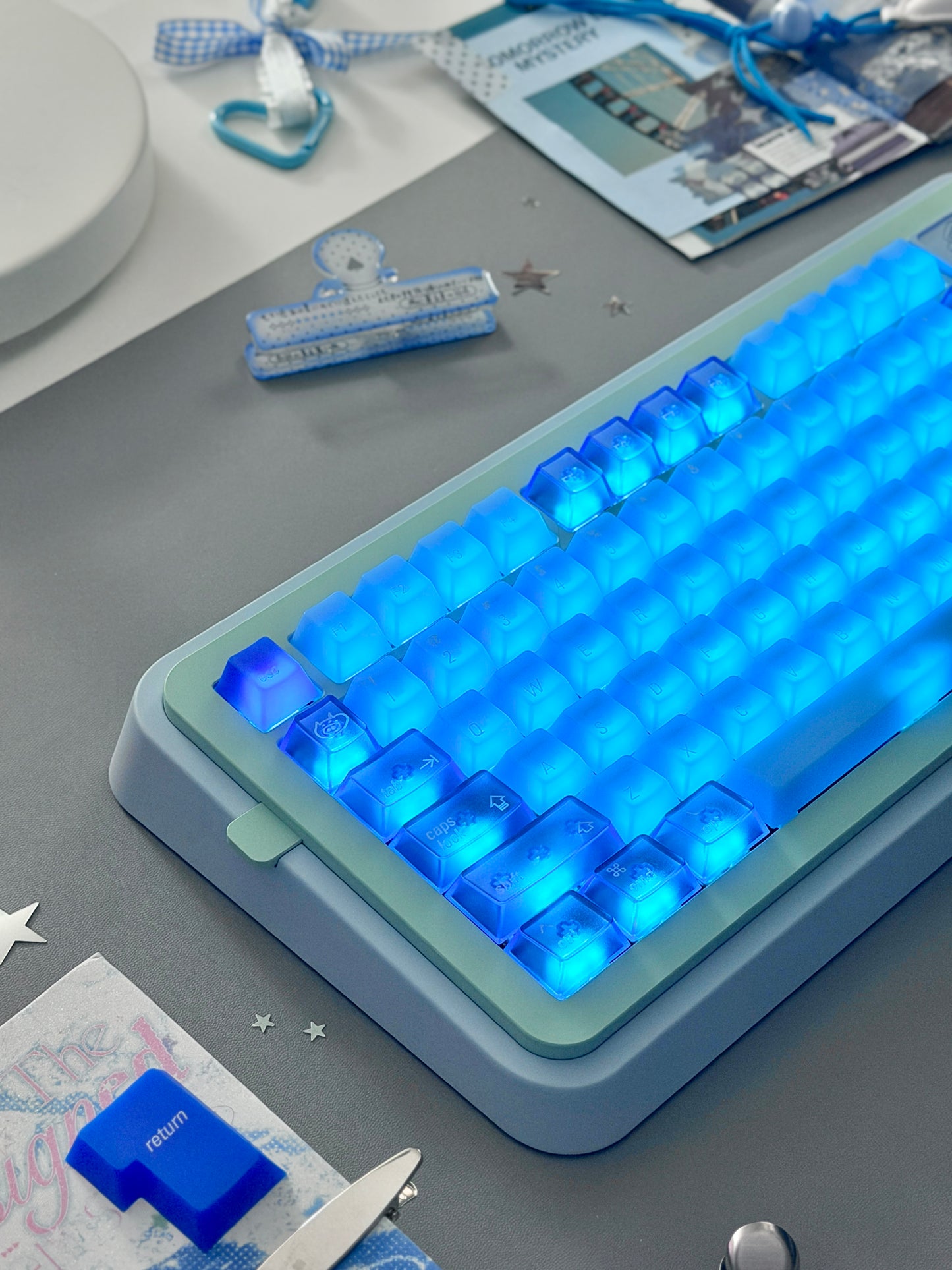 ONLY 1 Instock Prebuilt Aluminum Custom Mechanical Keyboard Blue Green Soap75 Wireless Set