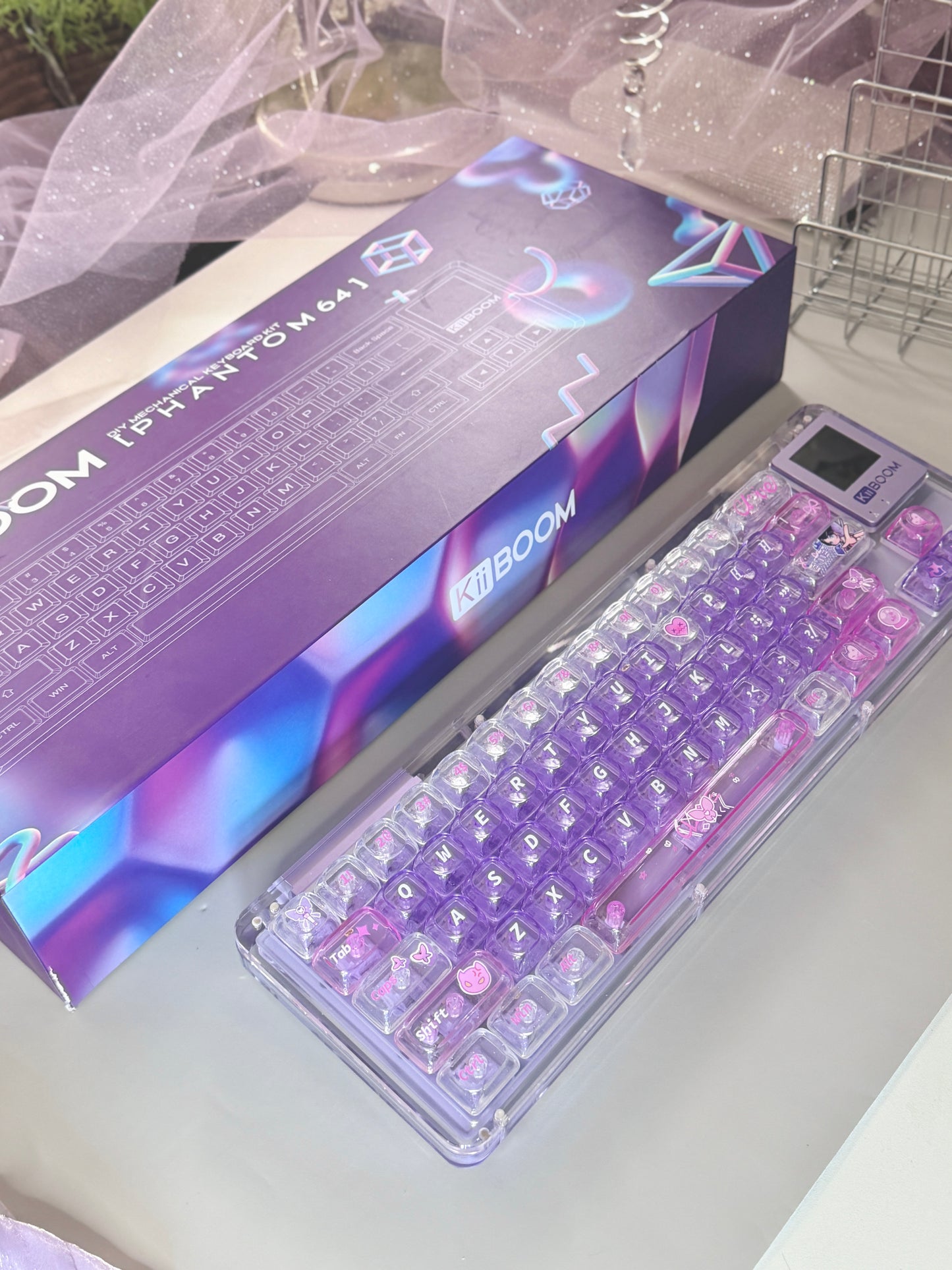 Unboxing Sample For Sale ONLY 1 Instock KiiBOOM Phantom 64 Crystal Acrylic Keyboard + custom Keycaps