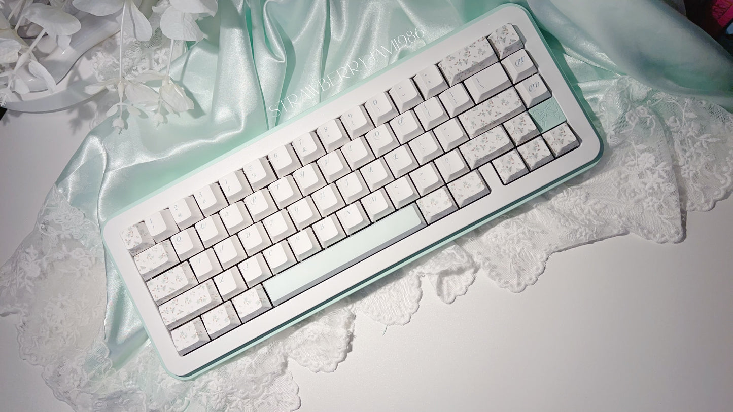 【Only 1 In-stock】 Prebuilt Bow65 Mint Green Floral Aluminum Customized Mechanical Keyboard