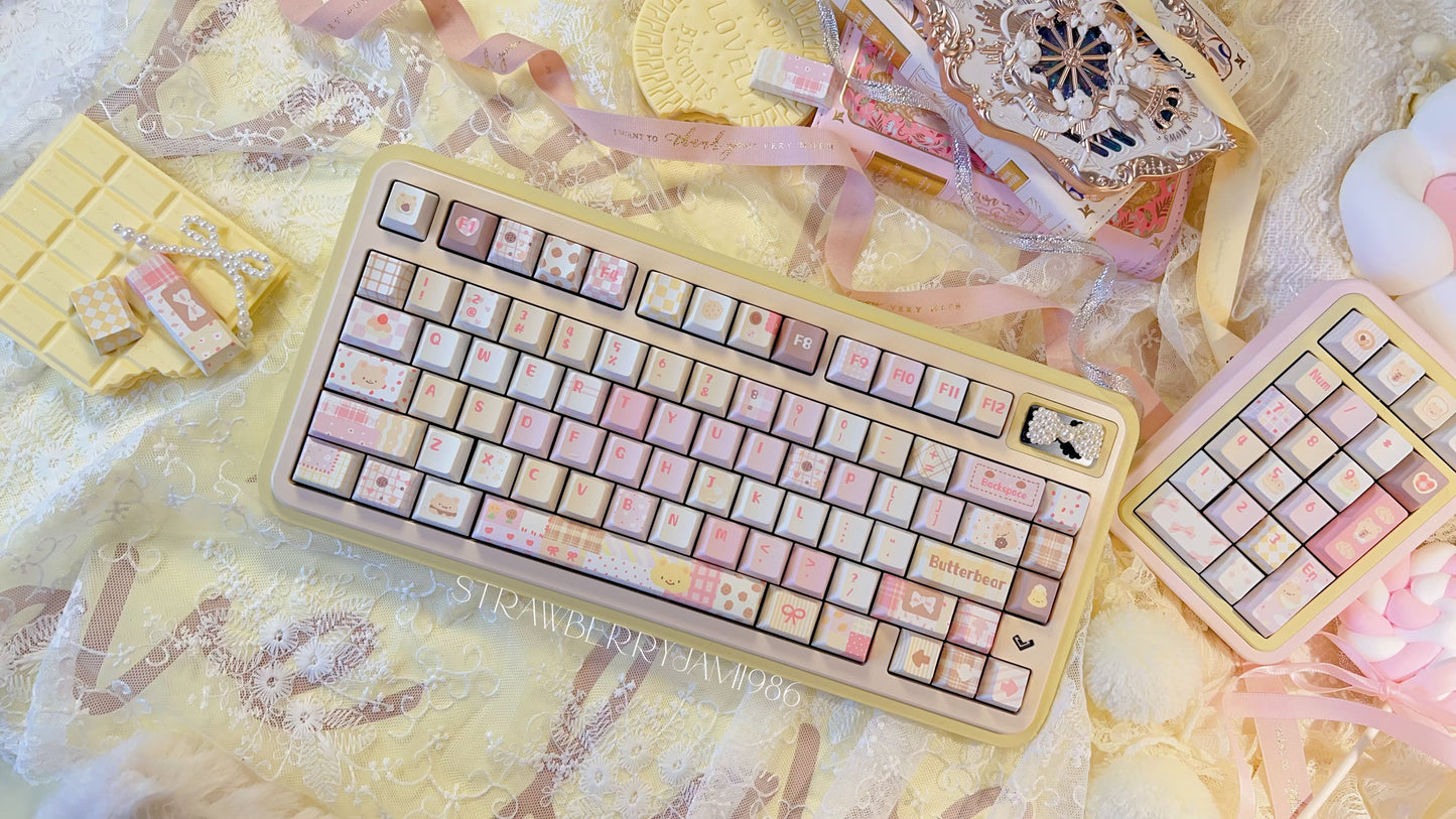 103 Butter Bear Pastel Yellow Pink Cute Keycap