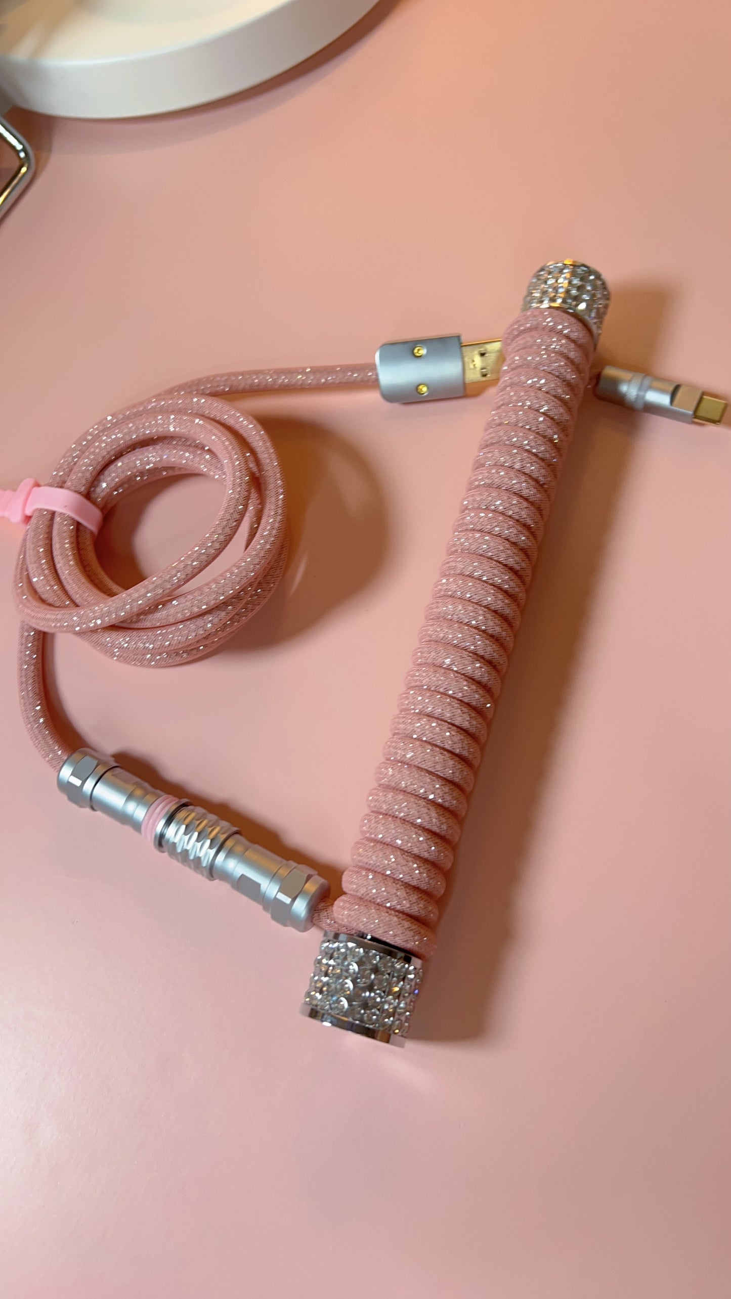 strawberryjam1986 diamond pink coiled mechanical keyboard cable set