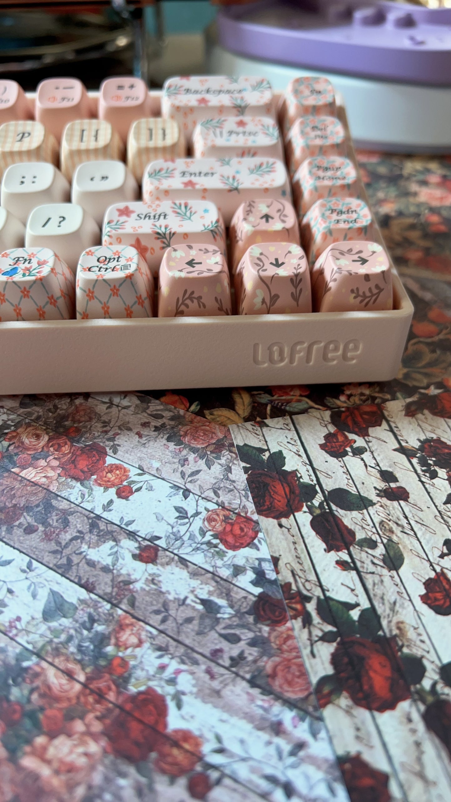 Limited Edition Pastel Pink Forest Flower Language Tri-mode Mechanical Keyboard Customized Ergonomic Keycap Designed by Lofree