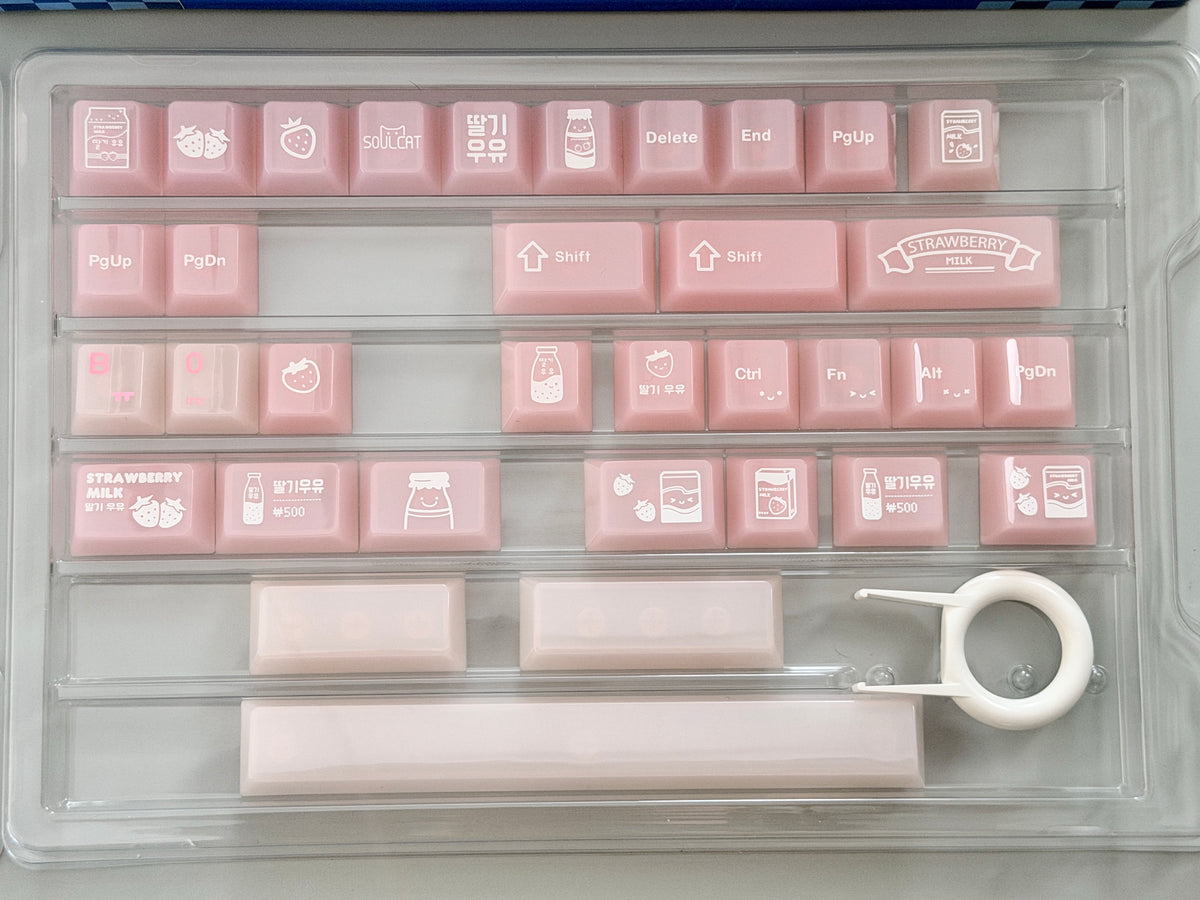 #0308 SoulCat Pink Strawberry Milk Jelly PC Keycap – Cute Romantic Keycap for Mechanical Keyboards, Kawaii Pink Cherry MX Keycap