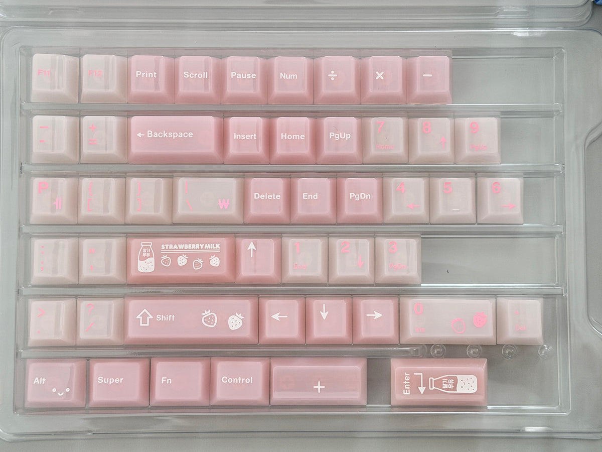 #0308 SoulCat Pink Strawberry Milk Jelly PC Keycap – Cute Romantic Keycap for Mechanical Keyboards, Kawaii Pink Cherry MX Keycap