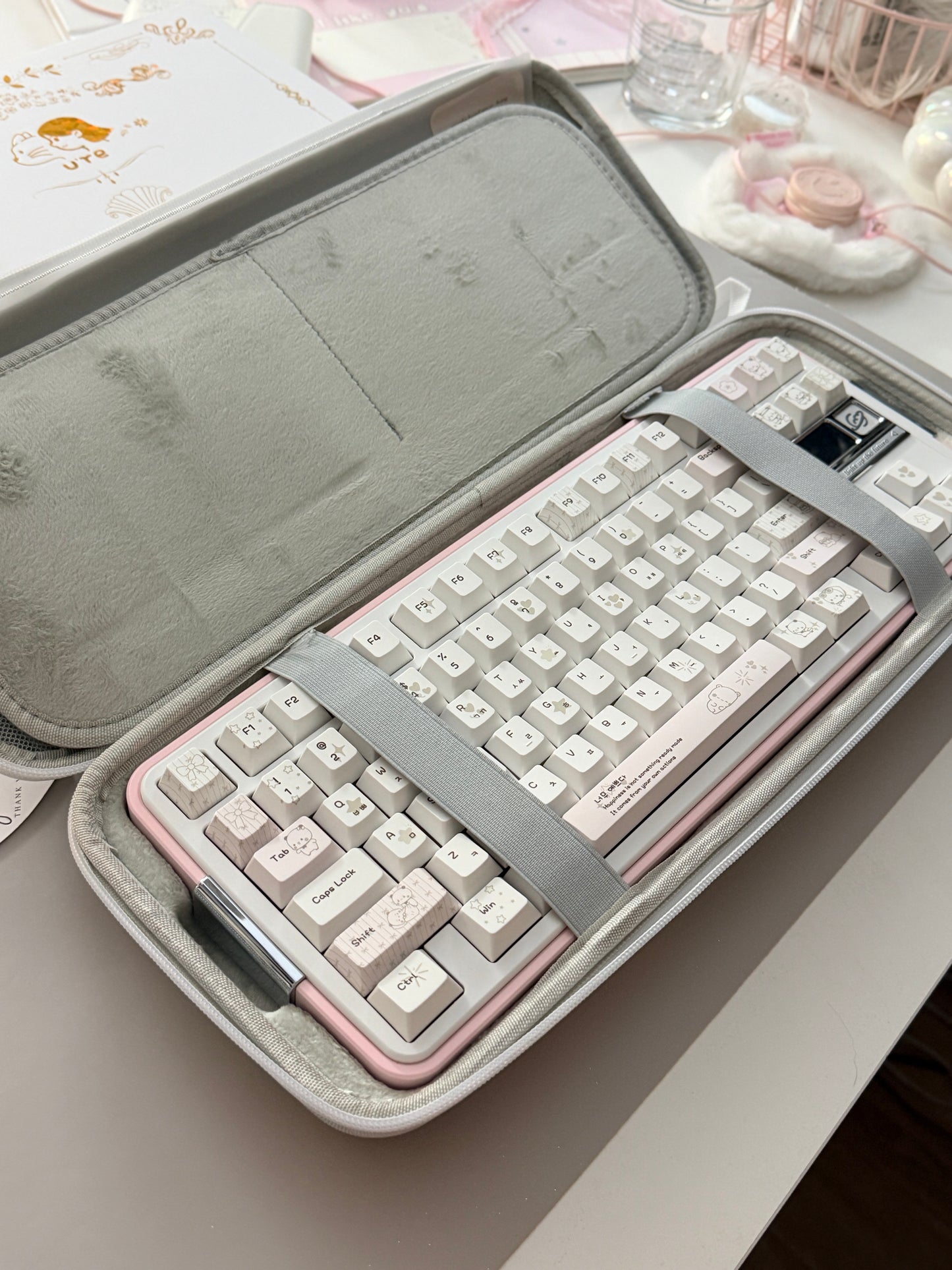 ONLY 1 Instock Prebuilt Aluminum Custom Mechanical Keyboard Bread80 Wireless Pale Pink & White Set
