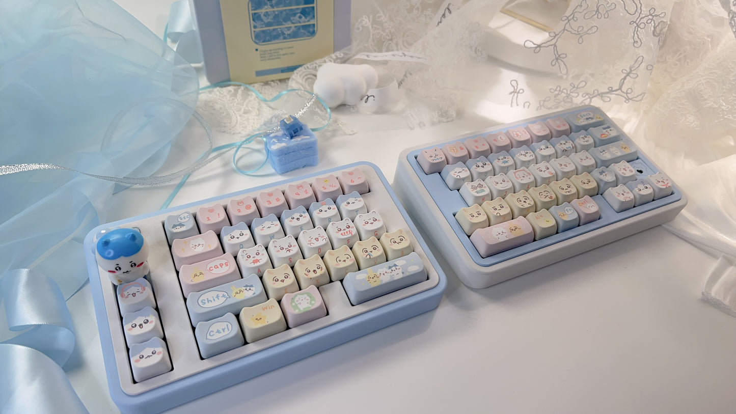 113 Chikawa Pastel Blue Pink Yellow Cute Kitten Head Keycap