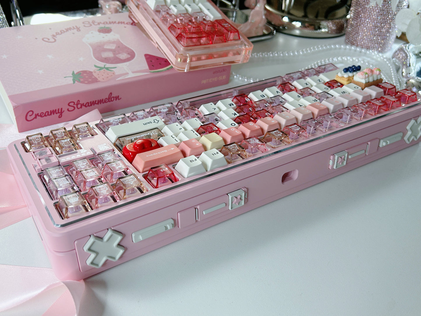 ONLY 1 Instock Prebuilt Aluminum Customized Mechanical Keyboard Polaris80 Pink （notincluding the KiiBOOM number pad/lace strip/artisan keys）