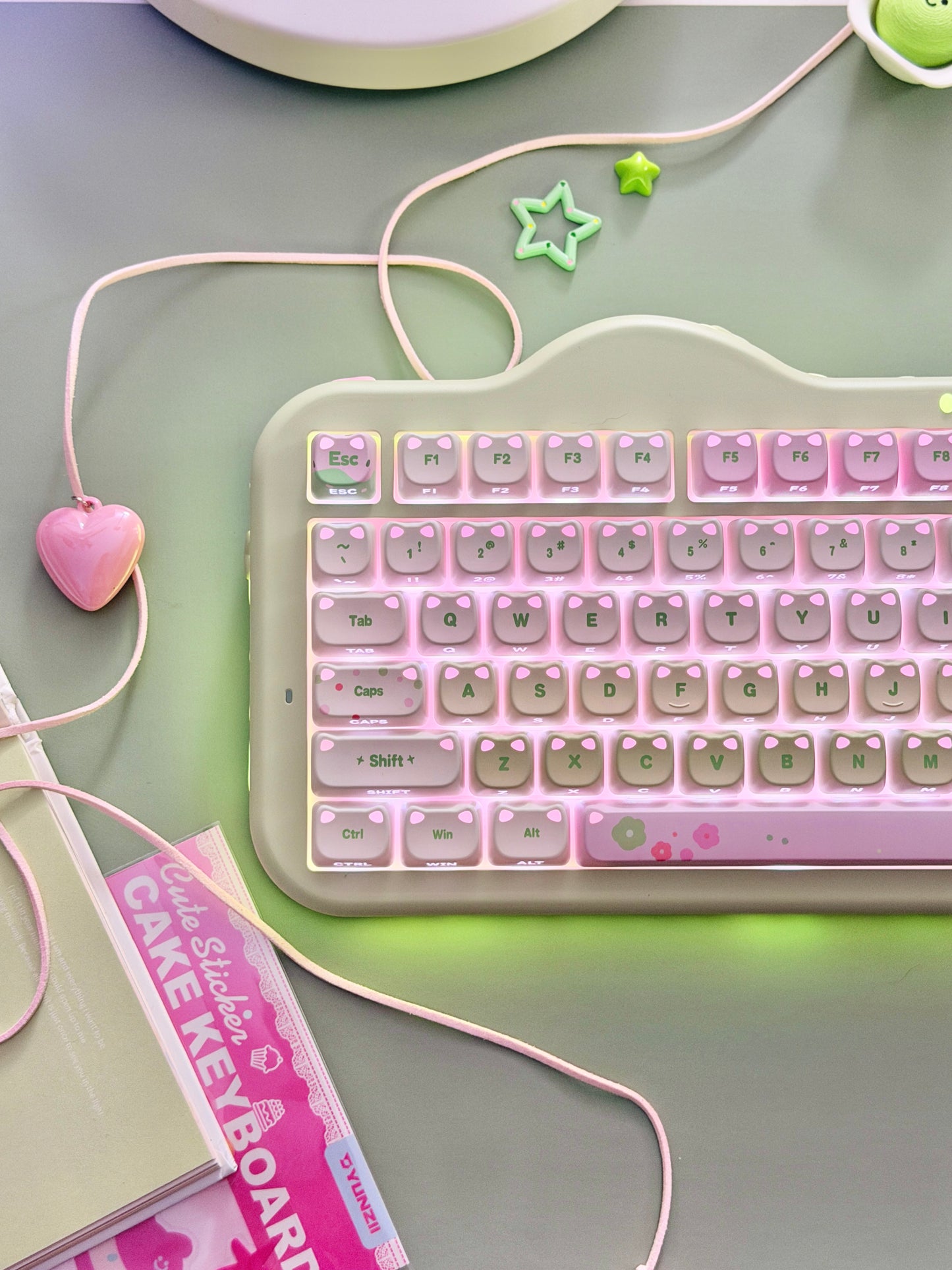 Unboxing Clearance ONLY 1 YUNZII C98 MAO Cake Kitten Wireless Mechanical Keyboard （preorder Green）