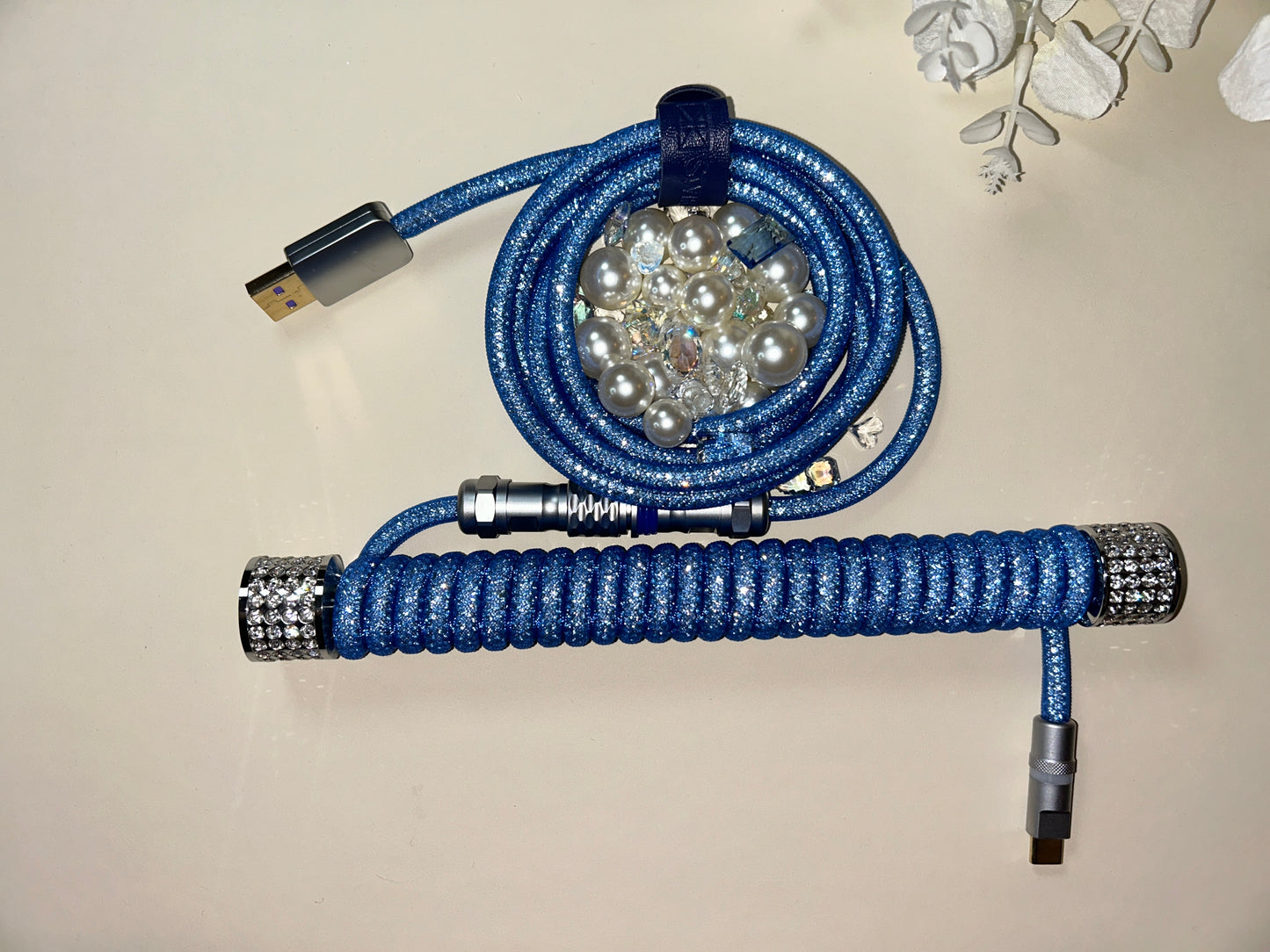 Blue Diamond Silver Keyboard Coiled Cable