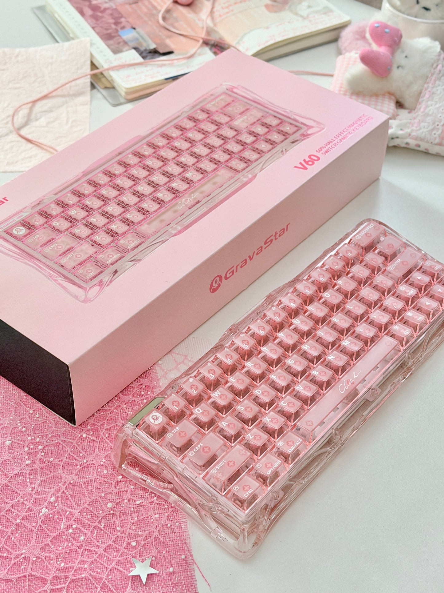 Unboxing Clearance ONLY 1 Instock GravaStar Mercury V60 Crystal Rose Magnetic Gaming Keyboard