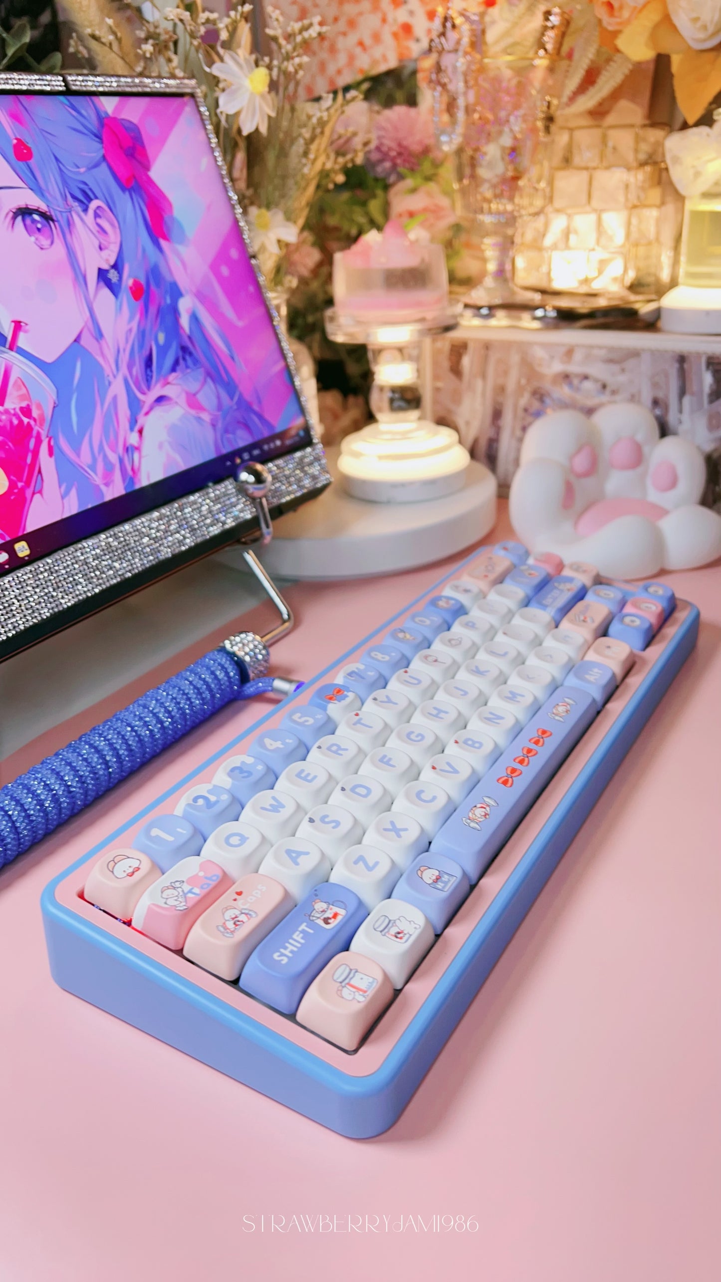 【Only 1 In-stock】Prebuilt BUFF65 Blue Pink Bunny Aluminum Customized Mechanical Keyboard