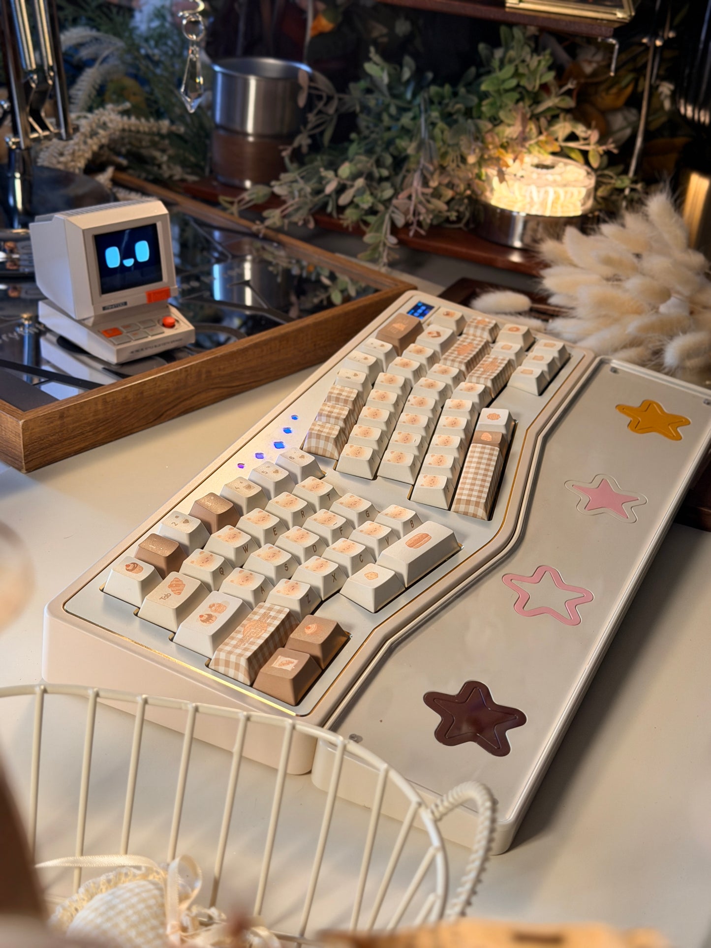 ONLY 1 instock Prebuilt Cream White StarAlice Aluminum Custom Mechanical Keyboard With Wrist rest