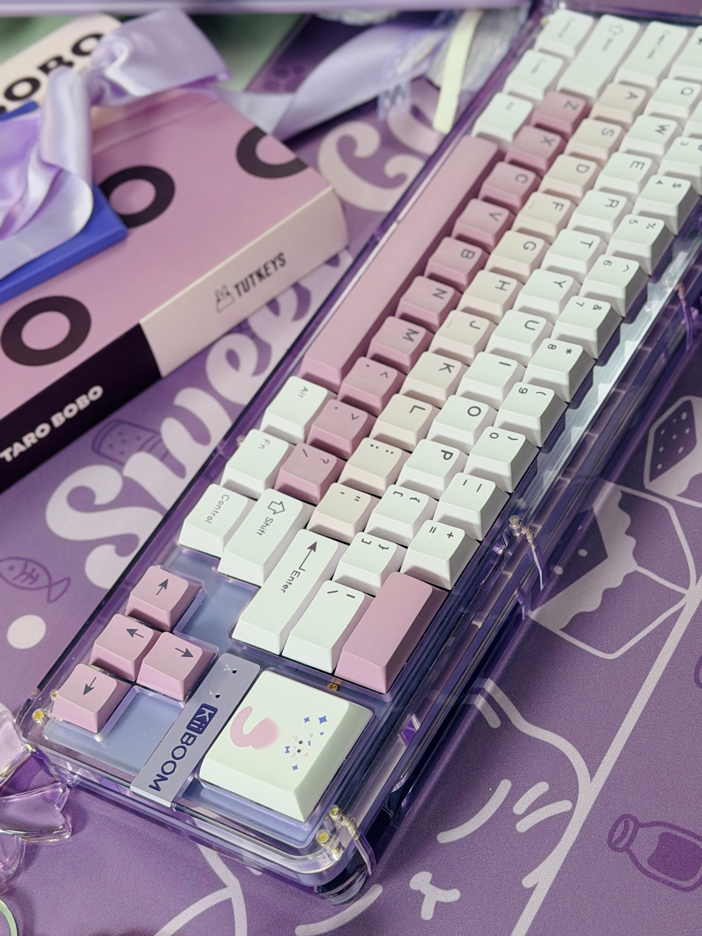 Unboxing For SALEs KiiBOOM Phantom 68 Purple Crystal Mechanical Keyboard + Taro Bobo Keycaps Alpha-A Set & Small Block
